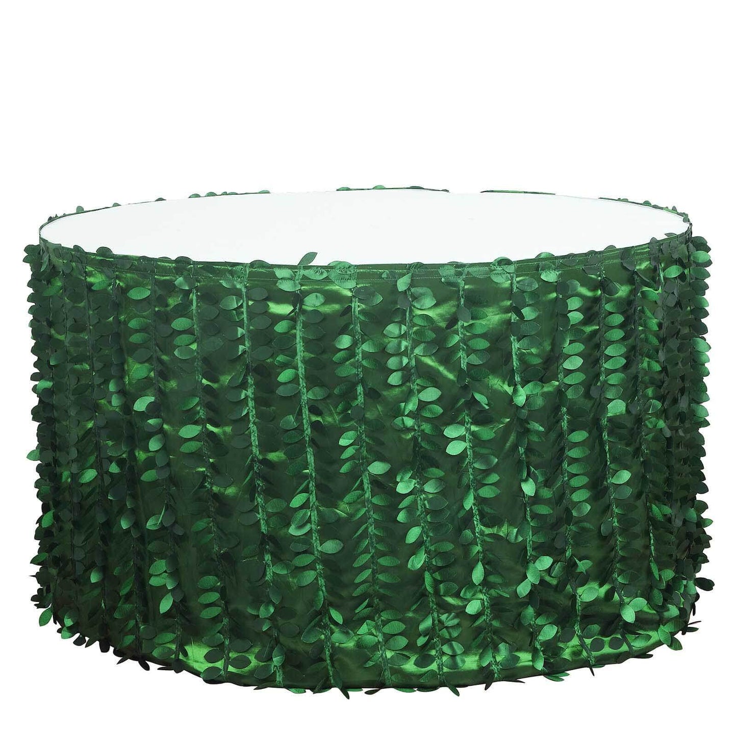 Taffeta Fabric 21ft Table Skirt Green 3D Leaf Petal Design - Exquisite & Stylish Event Table Cover