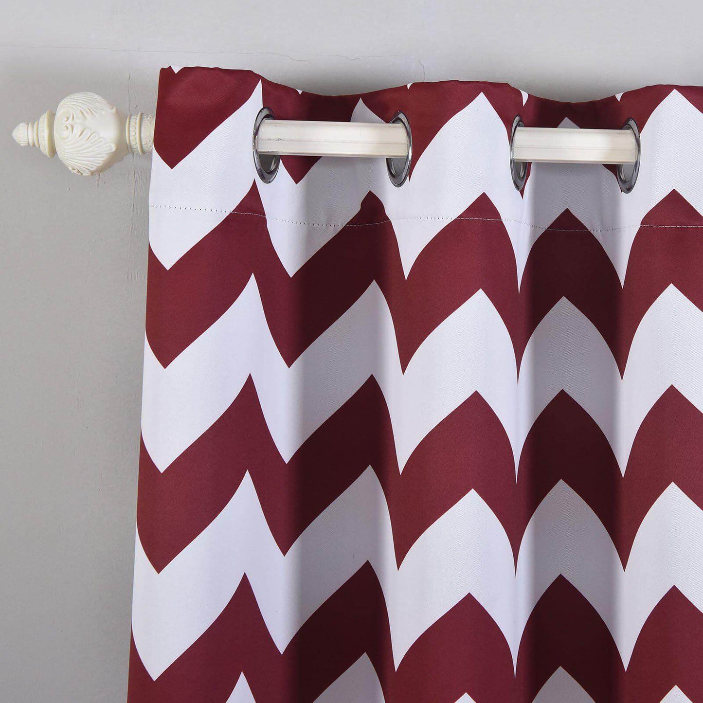 2 Pack White Burgundy Chevron Print Thermal Blackout Window Curtain Grommet Panels, Noise Canceling Curtains - 52"x108"