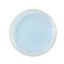 10-Pack Plastic 9" Round Dinner Plates in Transparent Dusty Blue Hammered Design with Gold Rim - Modern Disposable Party Plates