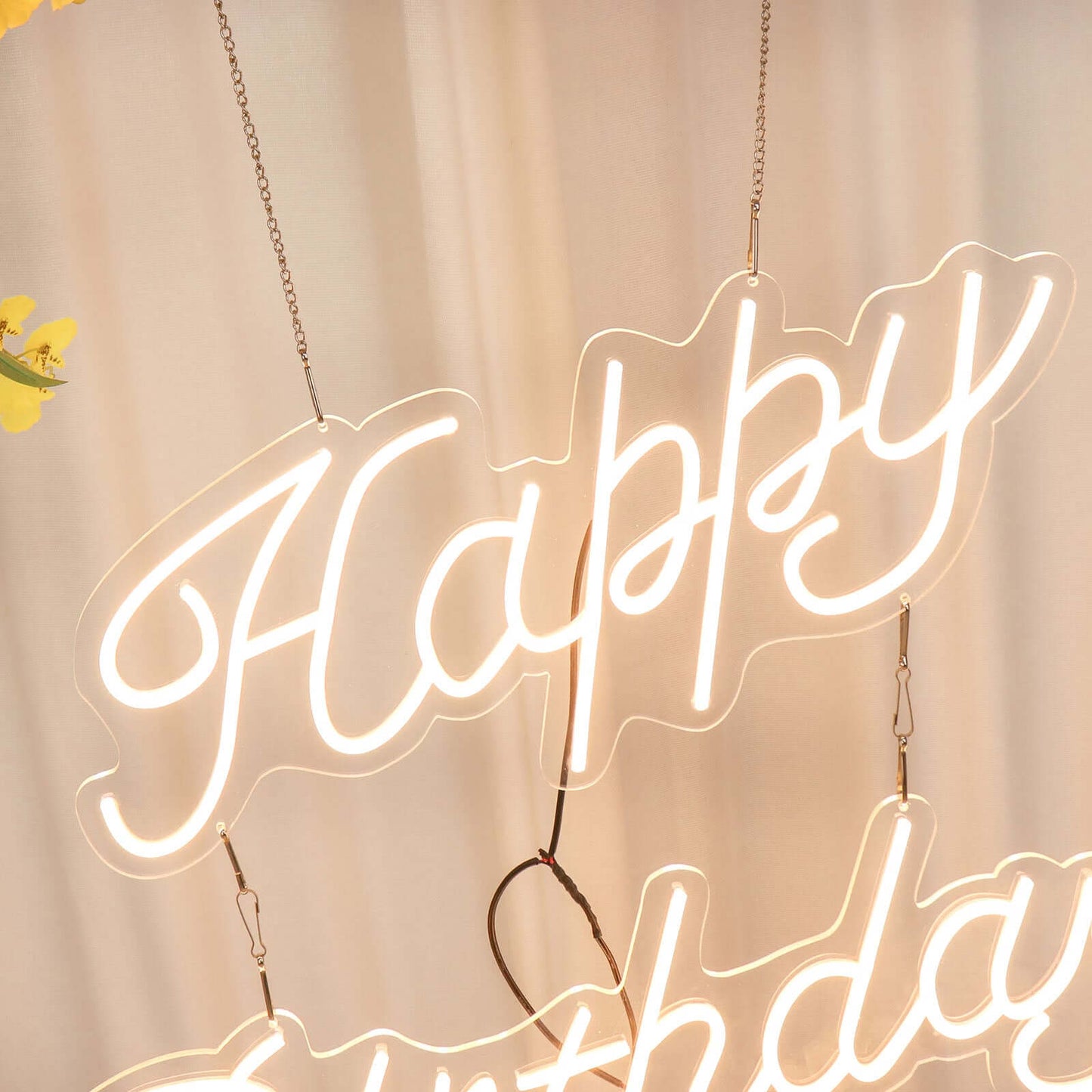32" Happy Birthday Neon Light Sign, LED Reusable Wall DÃ©cor Lights With 5ft Hanging Chain