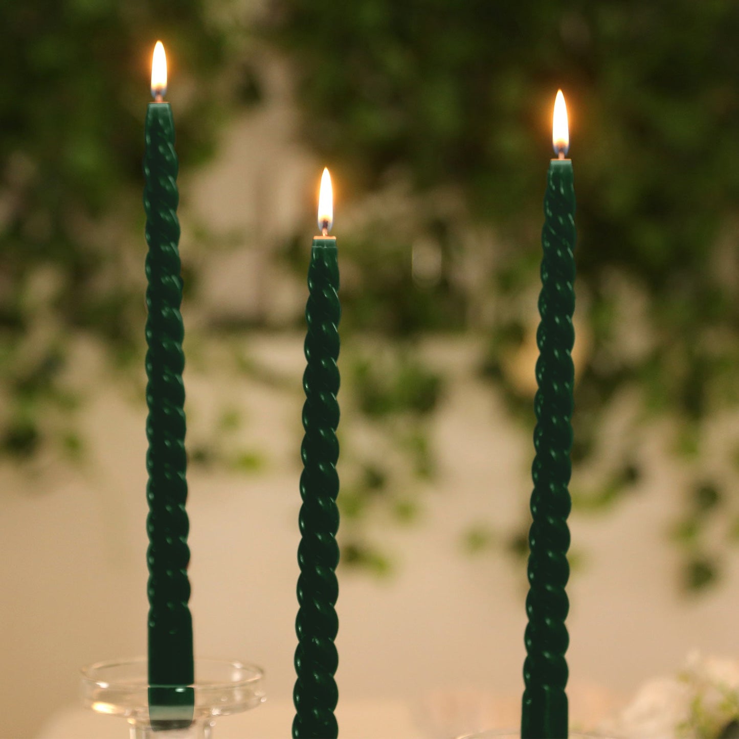 12 Pack 11" Hunter Emerald Green Premium Unscented Spiral Wax Taper Candles, Long Burn Wick Dinner Candle Sticks