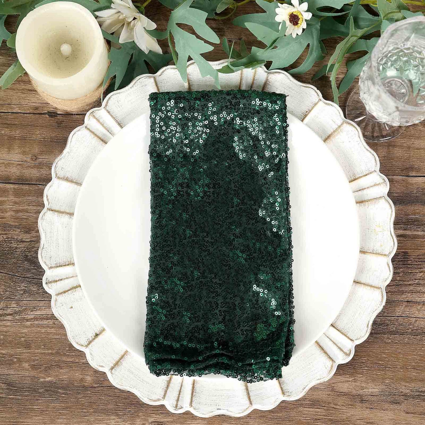 Sequin 20"x20" Napkin Hunter Emerald Green - Shimmering Dinner Napkin