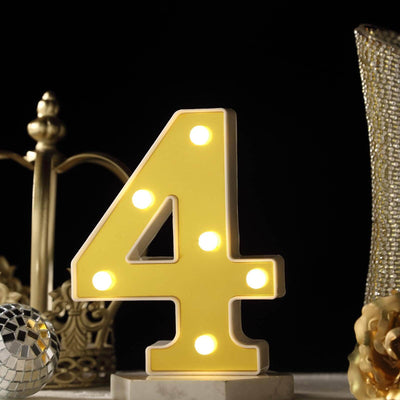 3D Marquee Number "4" Warm White 6 LED Lights Gold - Stylish Light-Up Accent for Events 6"