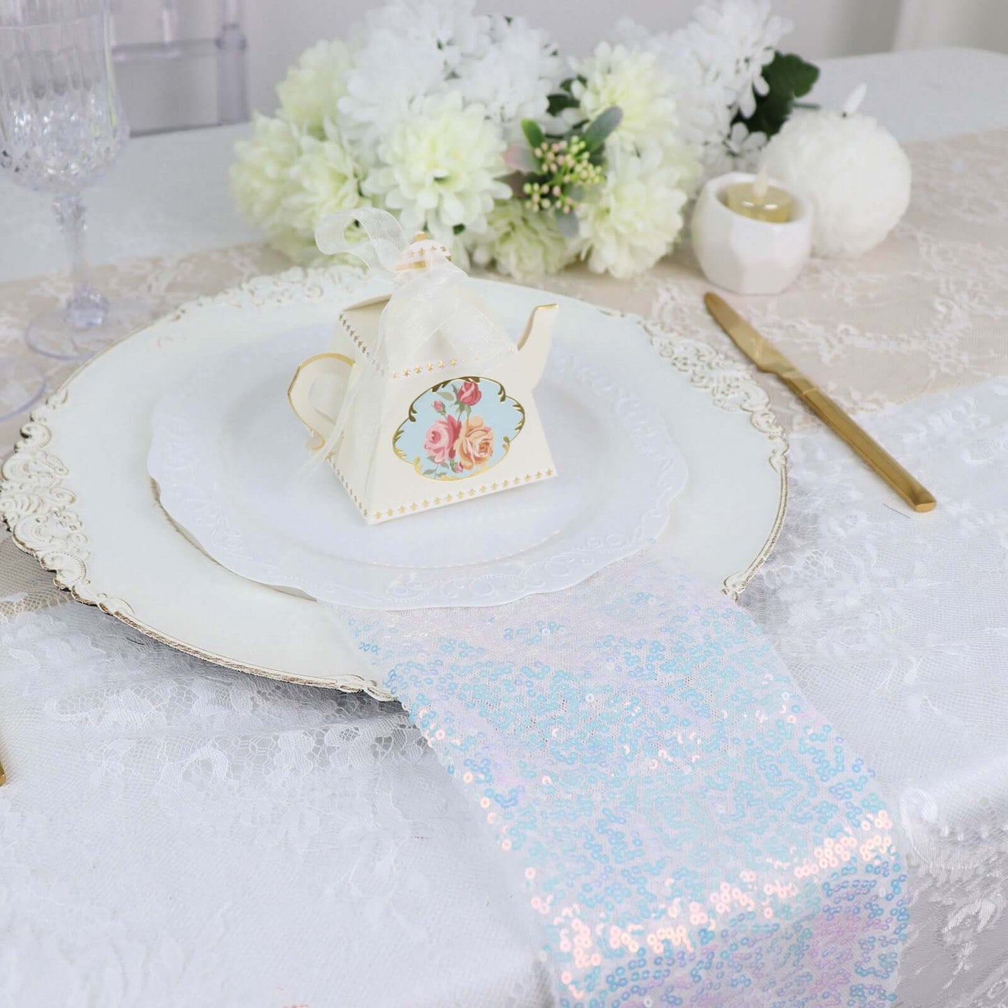 Sequin 20"x20" Napkin Iridescent Blue - Shimmering Dinner Napkin