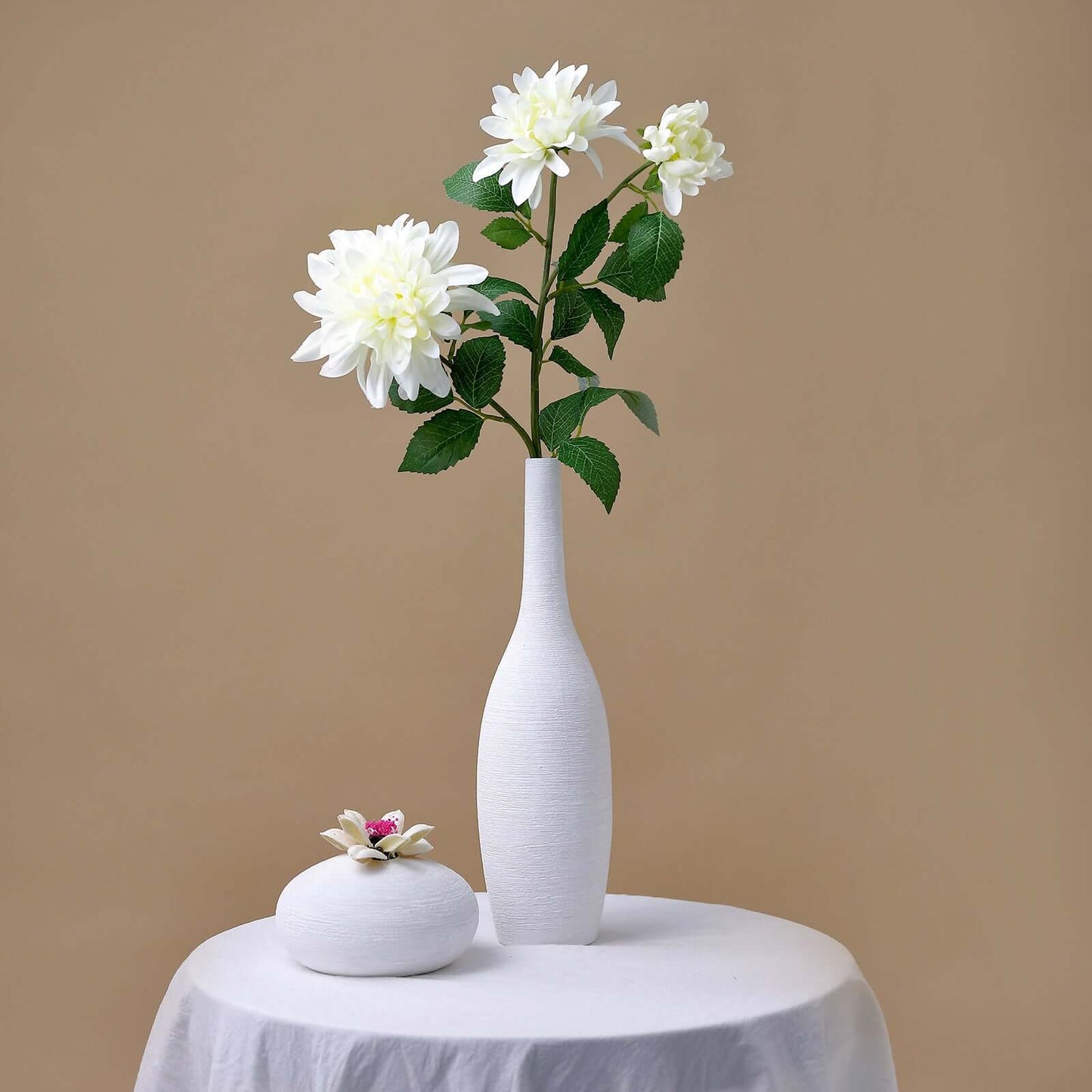 30" Tall Ivory Artificial Dahlia Silk Flower Stems, Faux Floral Spray