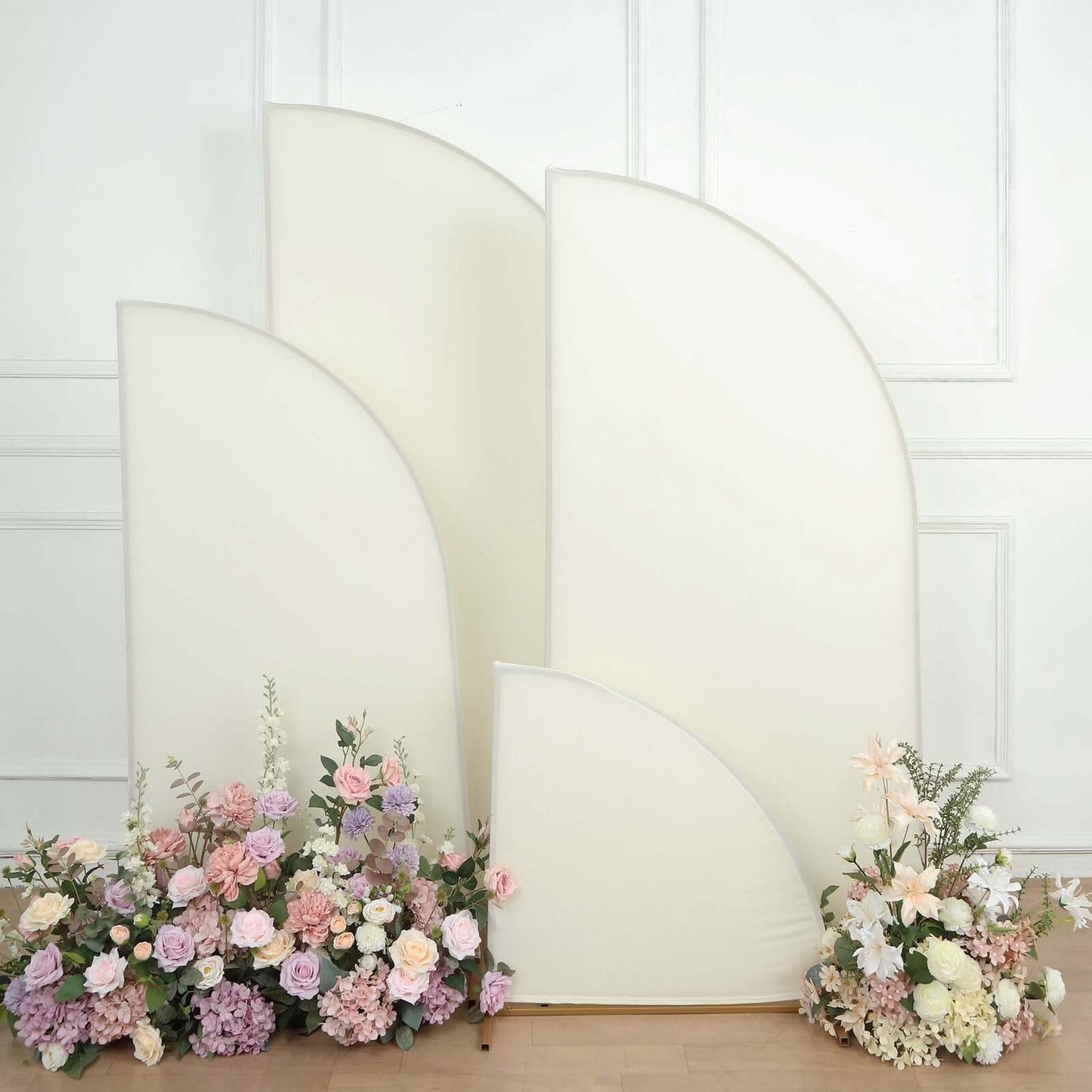 Set of 4 Matte Ivory Spandex Half Moon Chiara Backdrop Stand Covers, Custom Fitted Wedding Arch Covers - 2.5ft,5ft,6ft,7ft