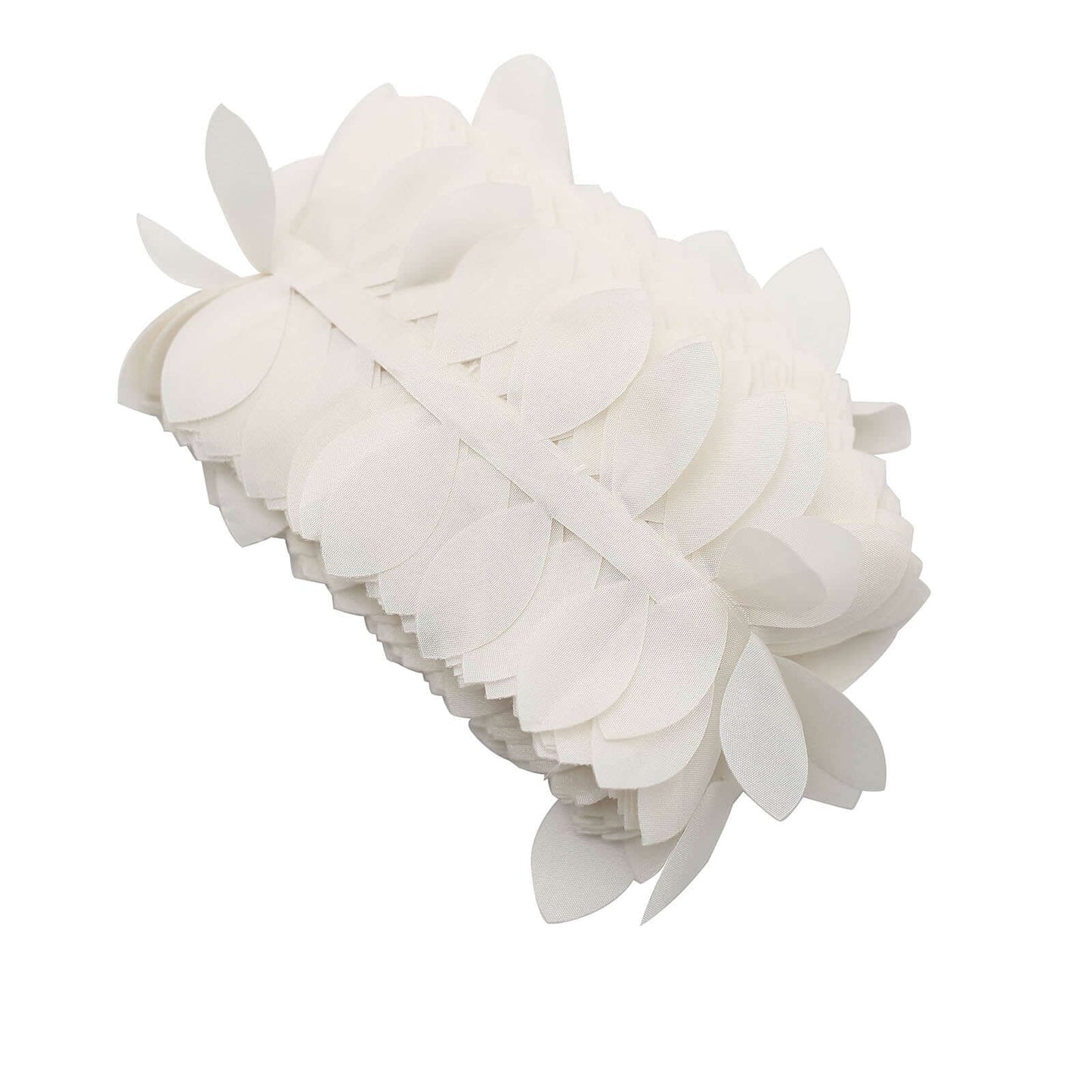 Taffeta Ribbon Sash with 4" Leaf Petal Design Ivory 50ft - Sophisticated Artificial Fabric Garland