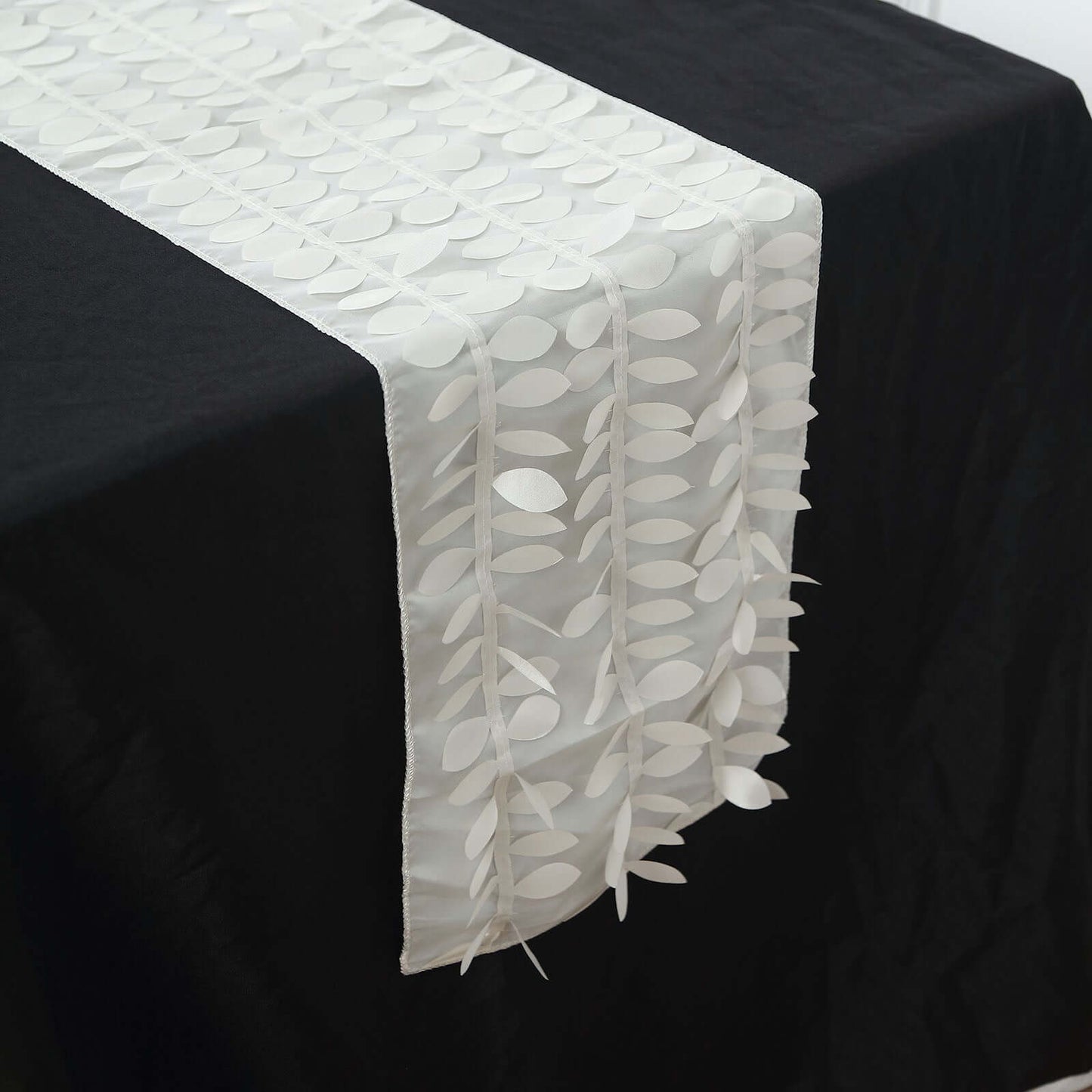 Taffeta Fabric 12"x108" Table Runner Ivory - 3D Leaf Petal Design