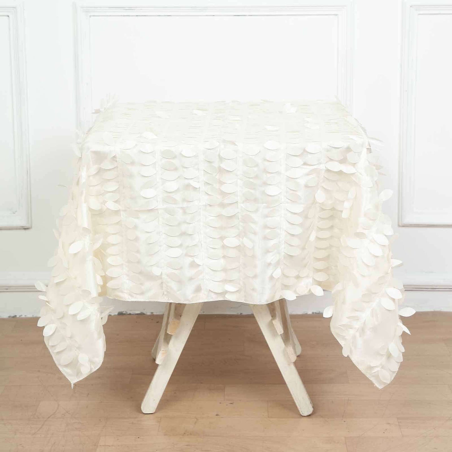 Taffeta 54"x54" Square Tablecloth Ivory 3D Leaf Petal Table Cover