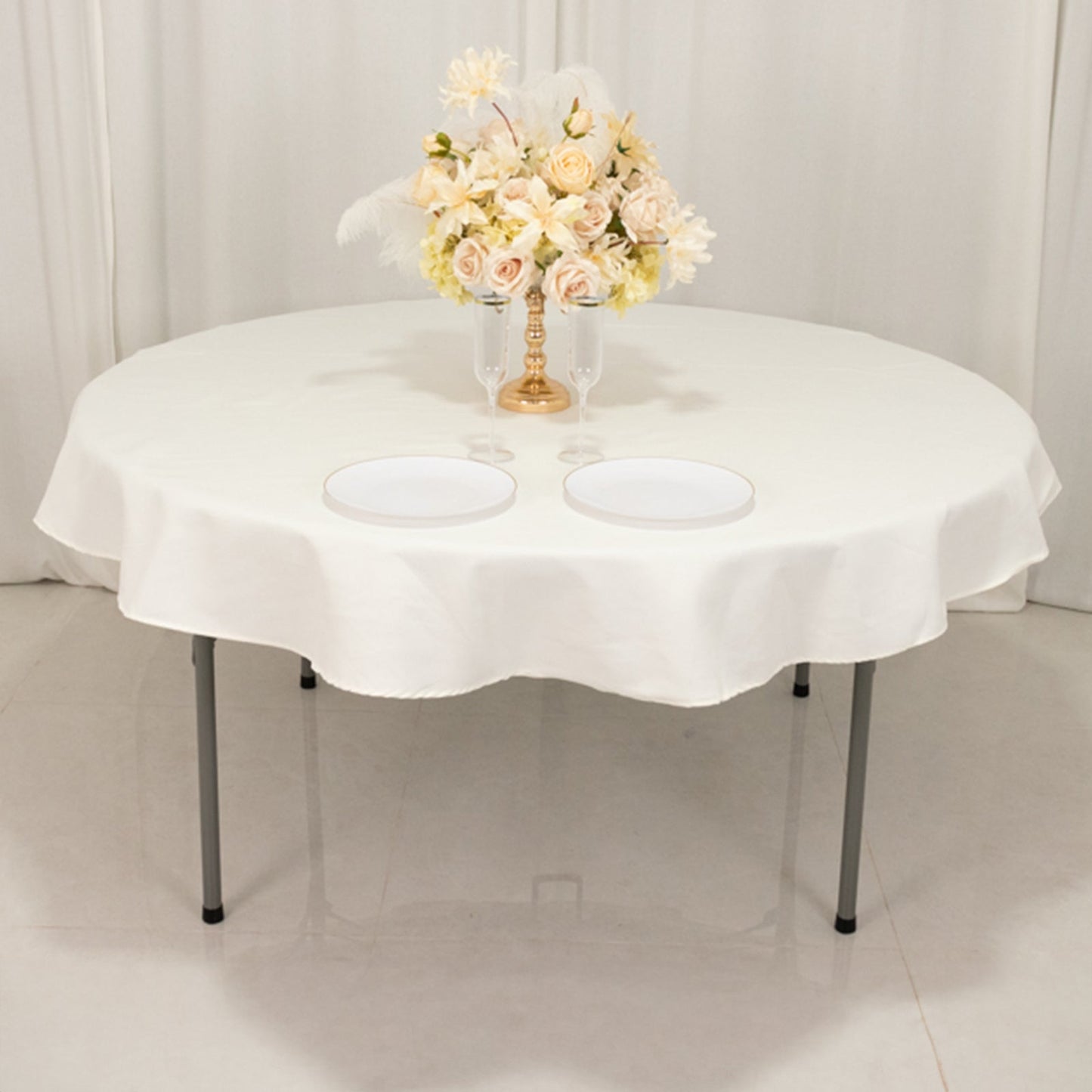 Cotton Blend 70" Round Tablecloth Ivory - Wrinkle-Resistant Table Cover