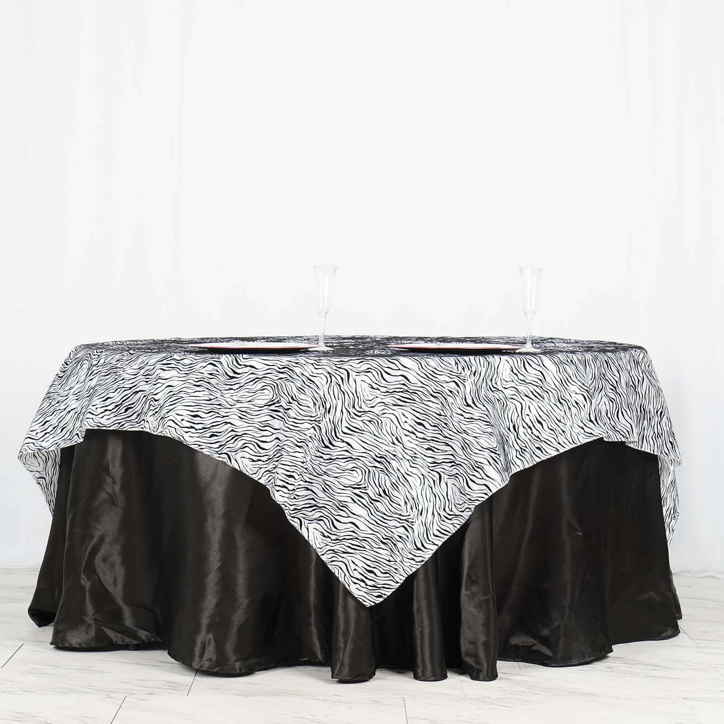 Taffeta 72"x72" Table Overlay Black and White -Tiger Print Design for Jungle Theme Parties
