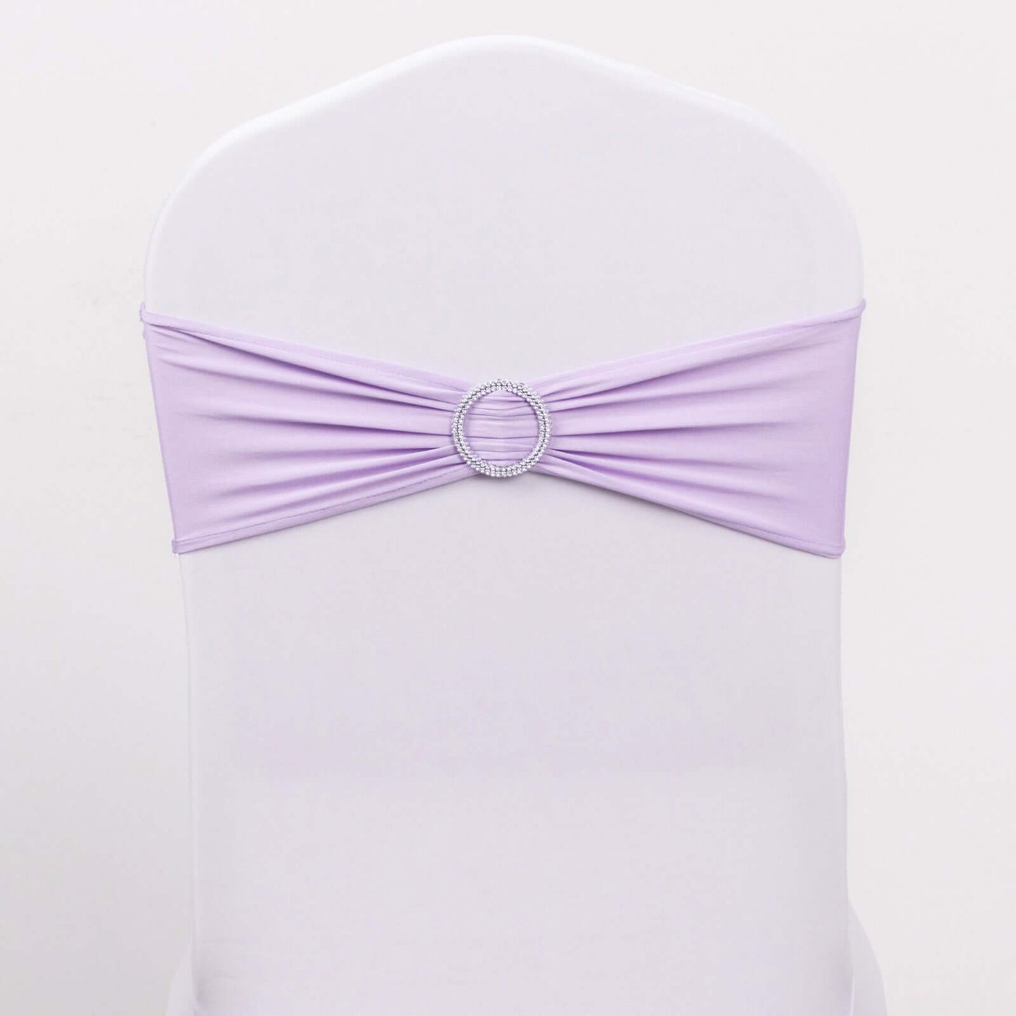5 Pack Stretch Spandex Chair Sashes Lavender Lilac - Reusable Chair Bands with Silver Diamond Ring Slide Buckle 5"x14"