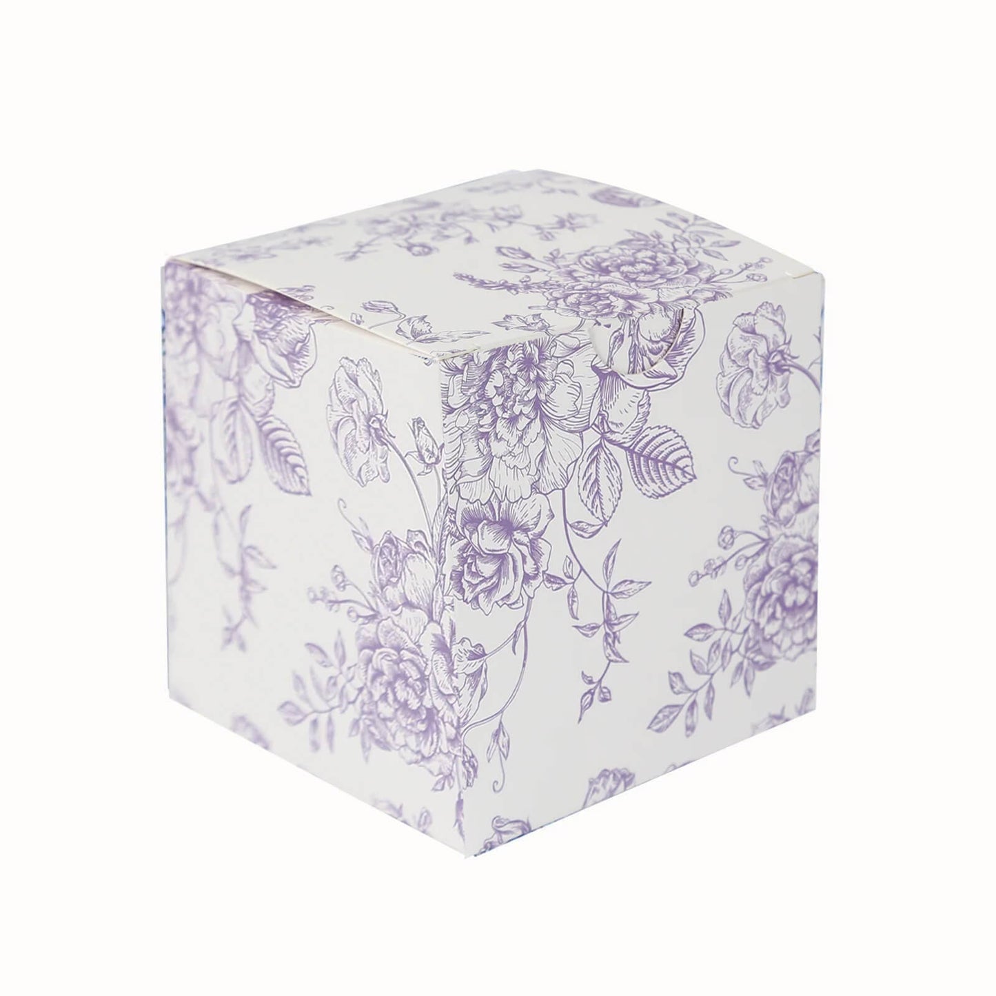25 Pack Candy Treat Favor Boxes in French Toile Pattern - Matte Lavender and White Party Gift Boxes, Cardstock Paper - 3"x3"