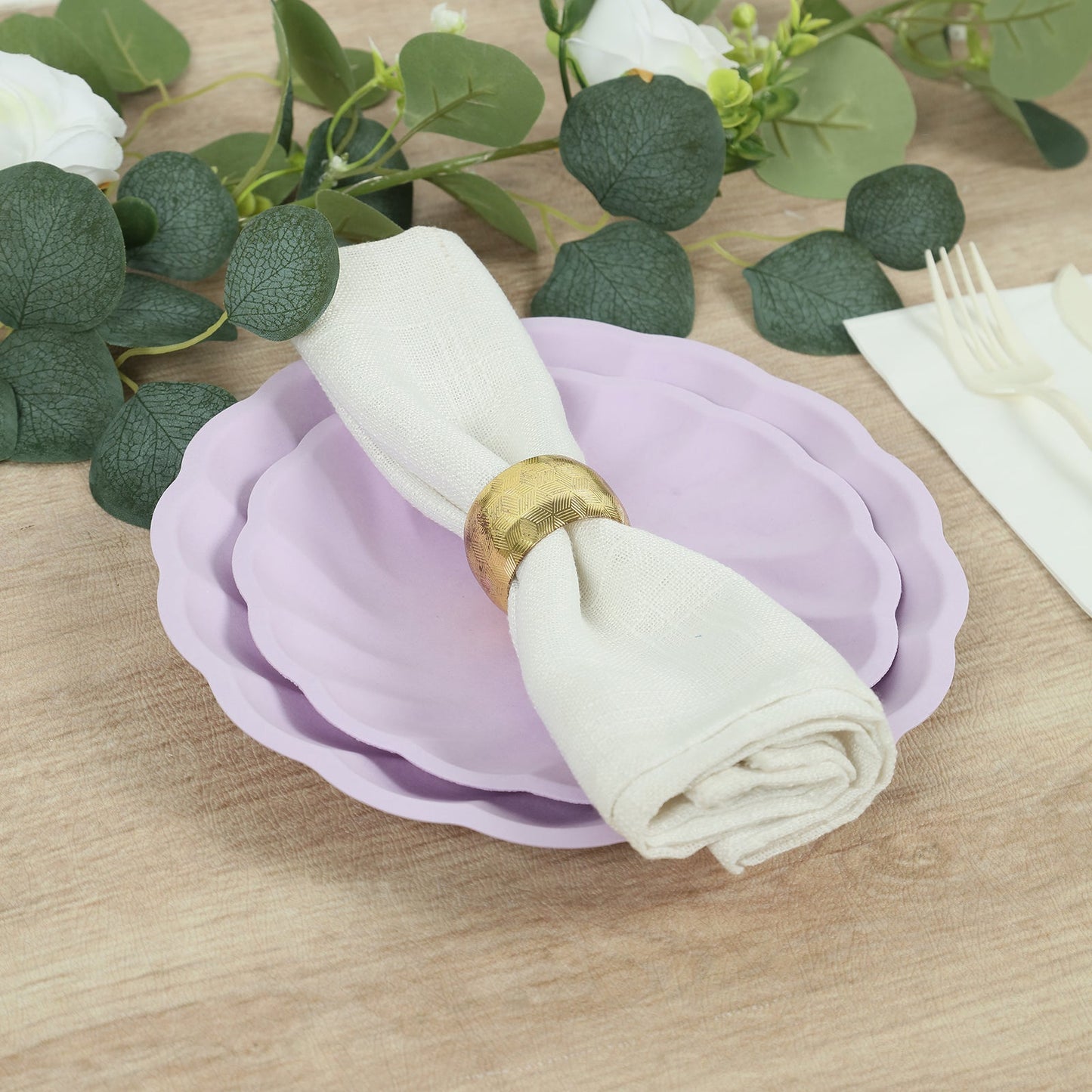 20 Pack Biodegradable Salad Plates in Lavender Lilac â€“ 7" Swirl Scalloped Pastel Color Compostable Bamboo Dessert Plates, Elegant Disposable Tableware