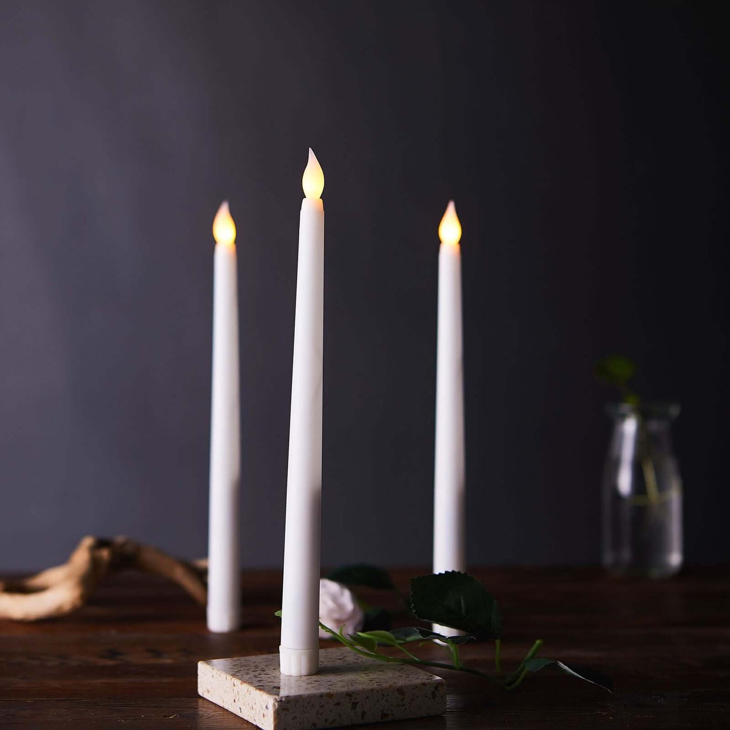 3-Pack LED Decorative Lighting Warm Flickering White - Flameless Taper Candles 11"