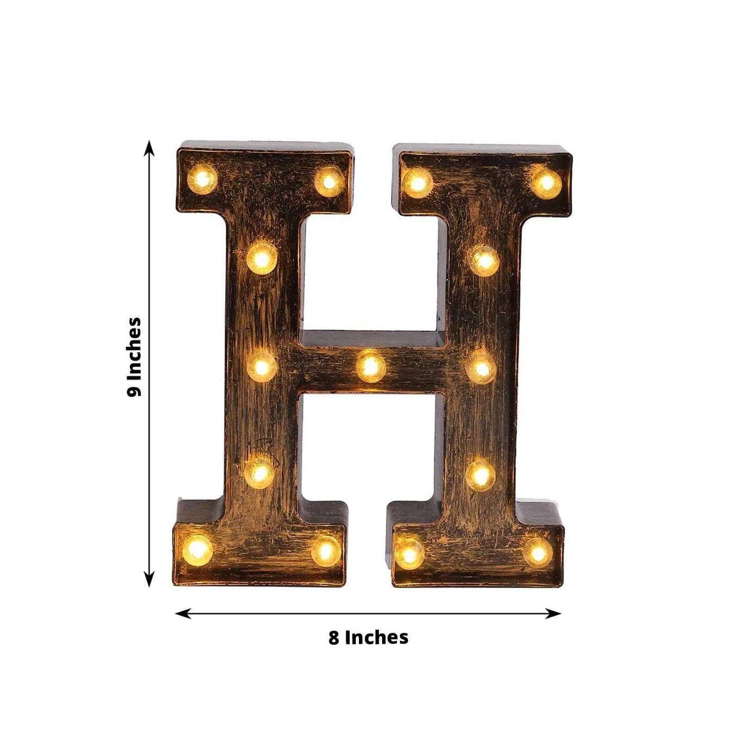 LED Marquee Letter "H" Industrial Style Antique Black - Light-Up Alphabet Sign for Weddings & Displays 9"