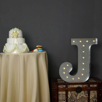 20" Vintage Galvanized Metal Marquee Letter Light Cordless With 16 Warm White LED - J