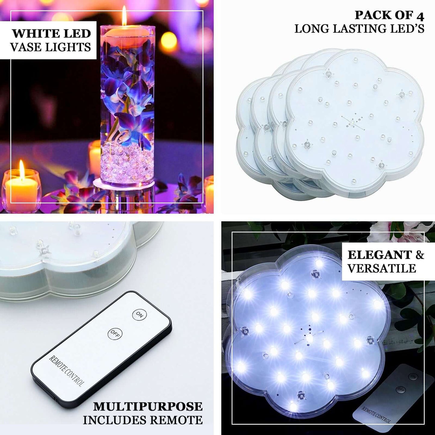4-Pack LED Disc Lights Flower Shaped Design White - 23 LEDs with Remote DIY Lighting 6"