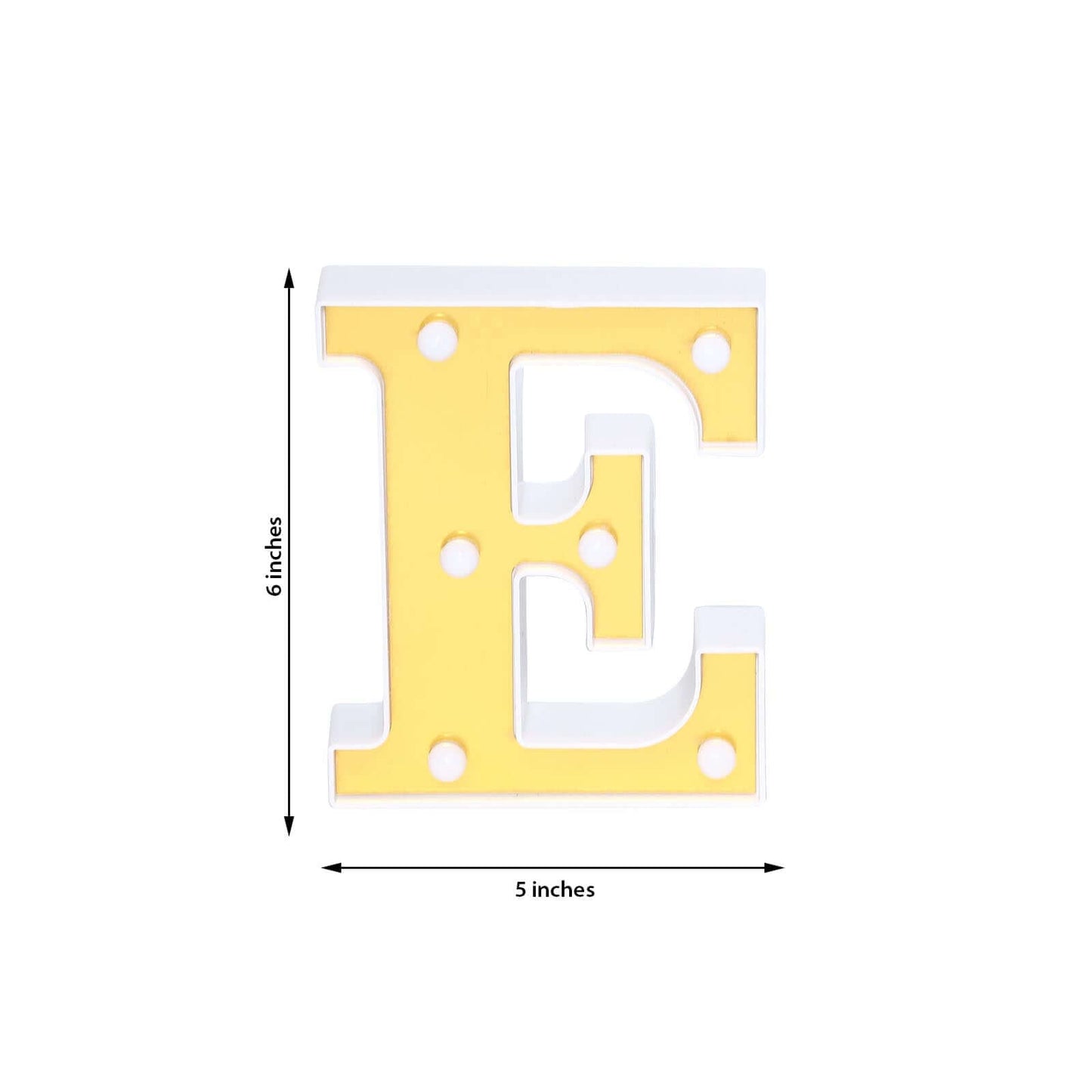 3D Marquee Letter "E" Warm White 6 LED Lights Gold - Chic Light-Up Decor for Events 6"