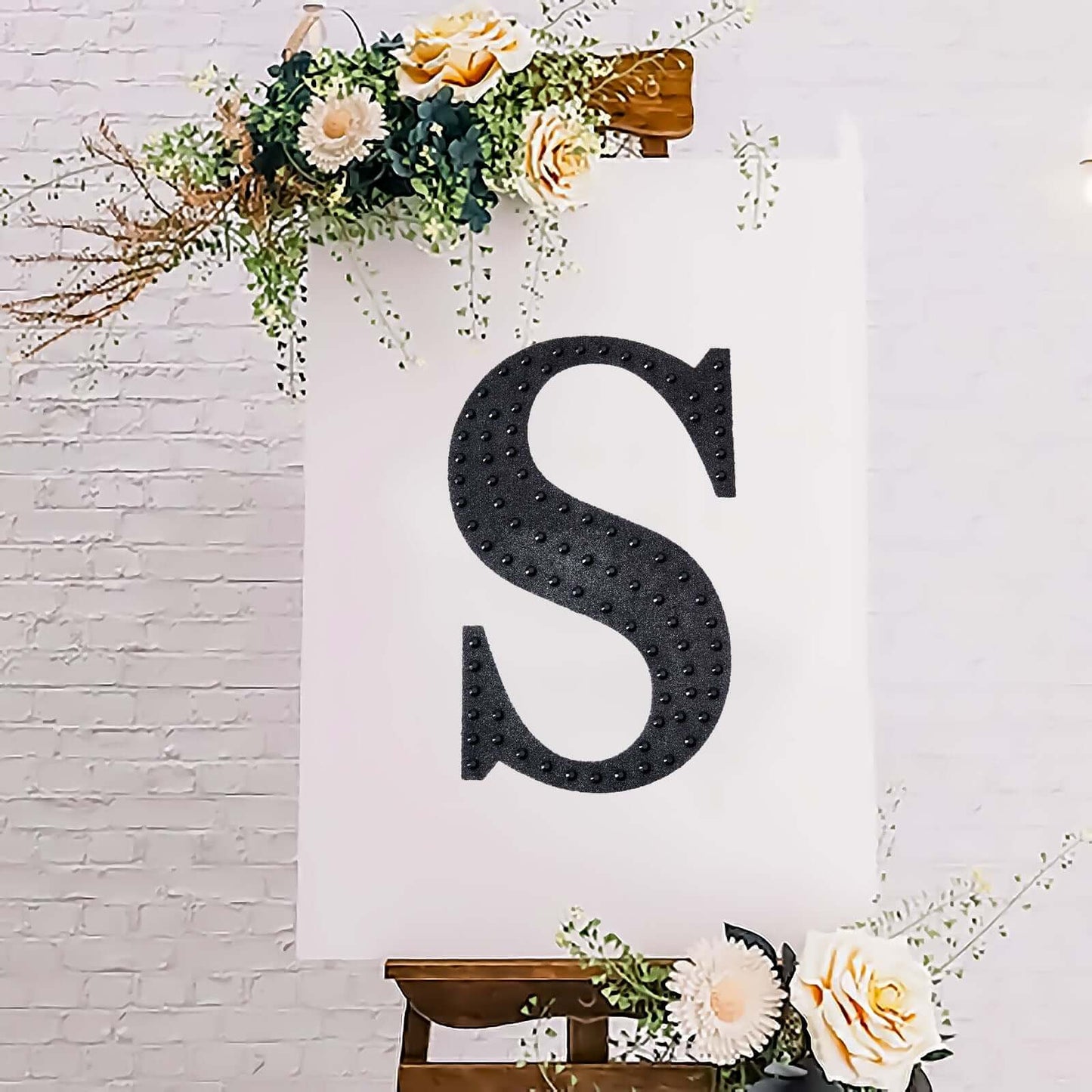 Decorative Rhinestone Alphabet "S" Letter Stickers, Glitter Adhesive Craft Letters Black DIY Sparkle Embellishments 8"