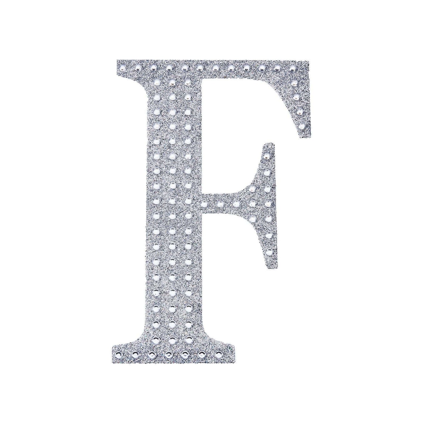 Decorative Rhinestone Alphabet "F" Letter Stickers, Glitter Adhesive Craft Letters Silver DIY Sparkle Embellishments 8"