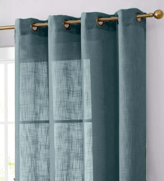 2 Pack Handmade Light Blue Faux Linen Curtains 52"x108", Curtain Panels With Chrome Grommets