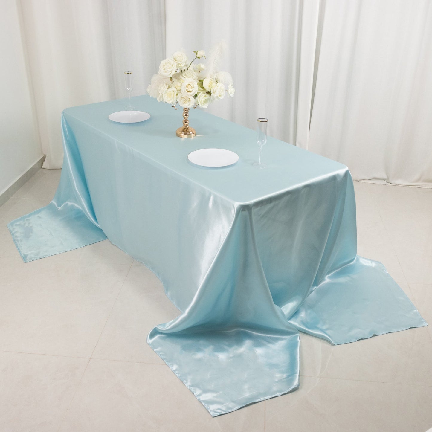 Satin Rectangular 90"x156" Tablecloth Light Blue - Seamless Table Cover