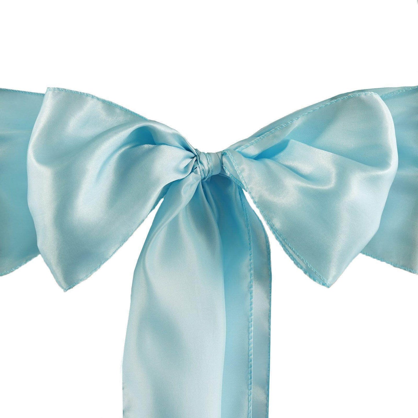 5 Pack Satin Chair Sashes Light Blue - Durable Chair Bows with Shiny Finish 6"x106"