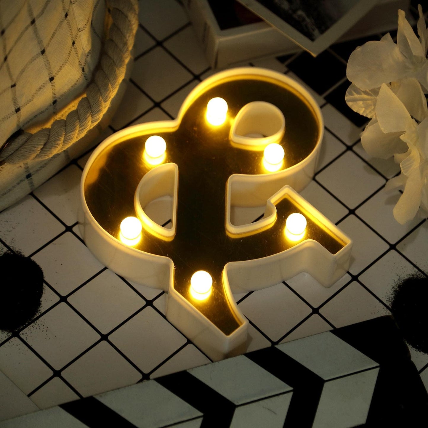 3D Marquee Symbol "&" Warm White 6 LED Lights Gold - Perfect Light-Up Accent for Decor 6"
