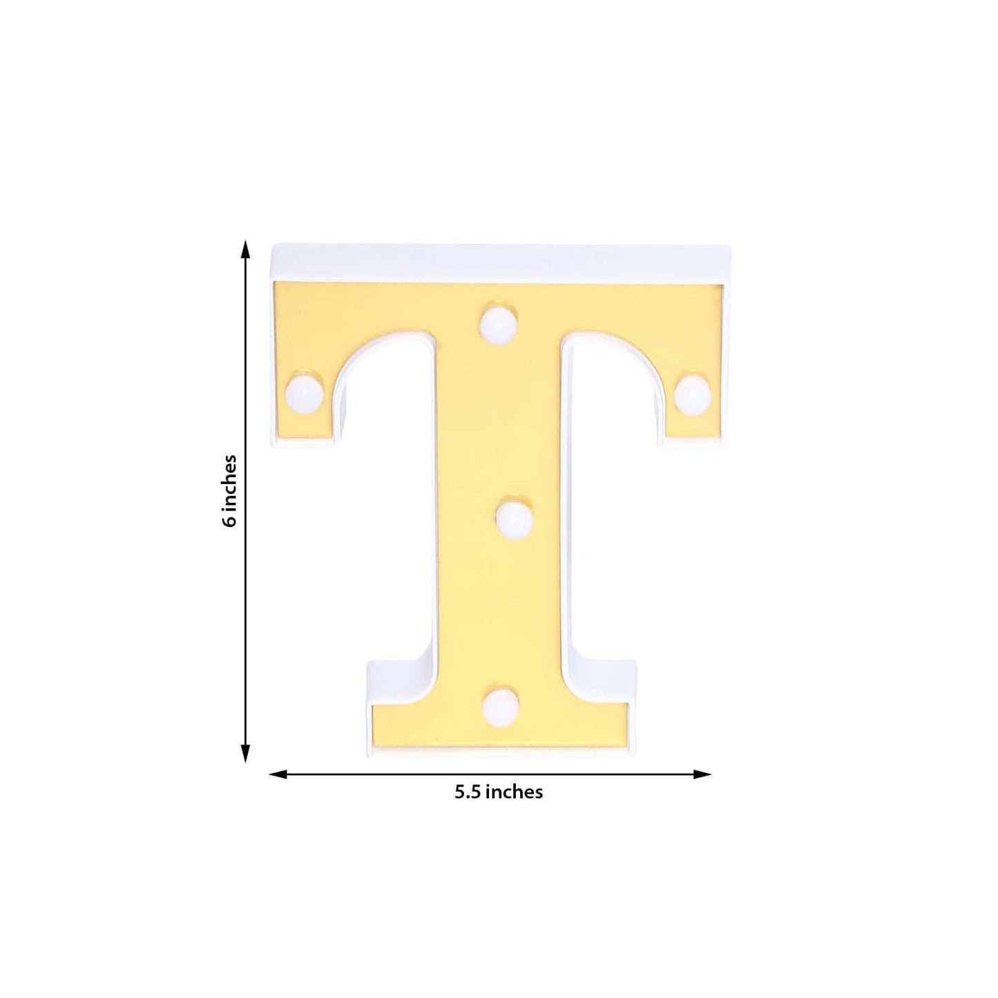 3D Marquee Letter "T" Warm White 5 LED Lights Gold - Chic Light-Up Decor for Events 6"