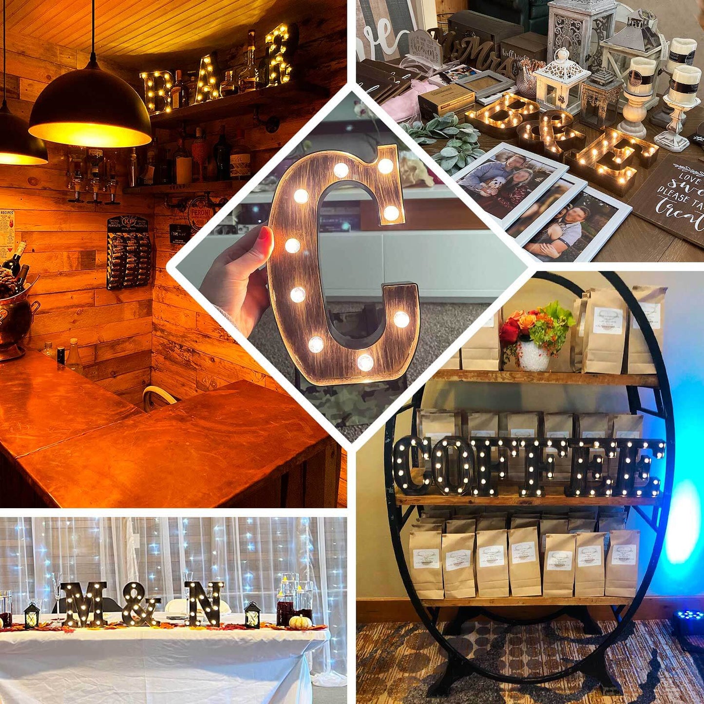 LED Marquee Letter "P" Industrial Style Antique Black - Light-Up Alphabet Sign for Weddings & Displays 9"