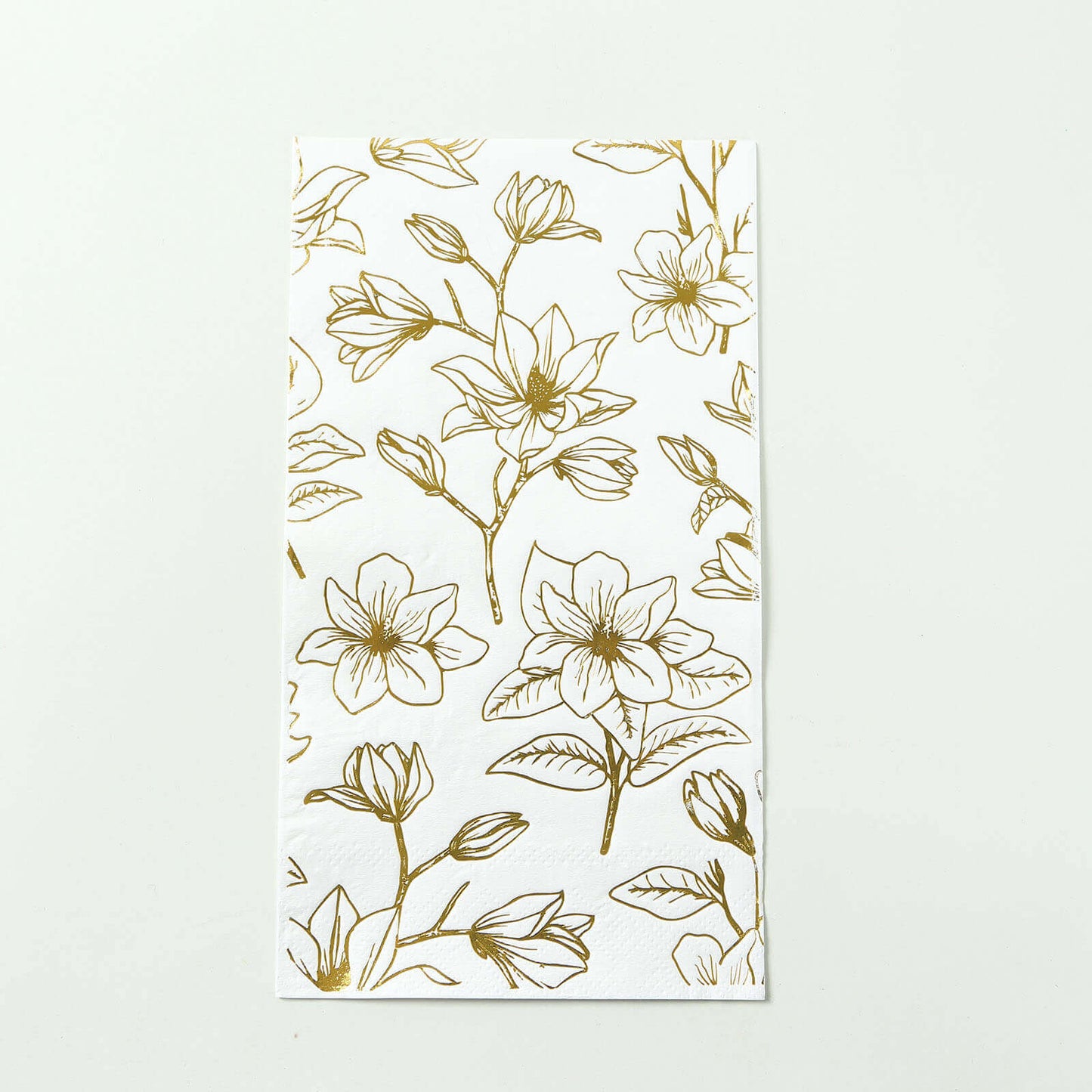50-Pack Paper Dinner Napkins White with Gold Magnolia Flowers Print 2-Ply - Disposable Soft Napkins for Parties