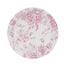 25-Pack Paper 7" Round Dessert Plates in White with Matte Pink French Toile Pattern - Disposable Floral Salad Appetizer Plates