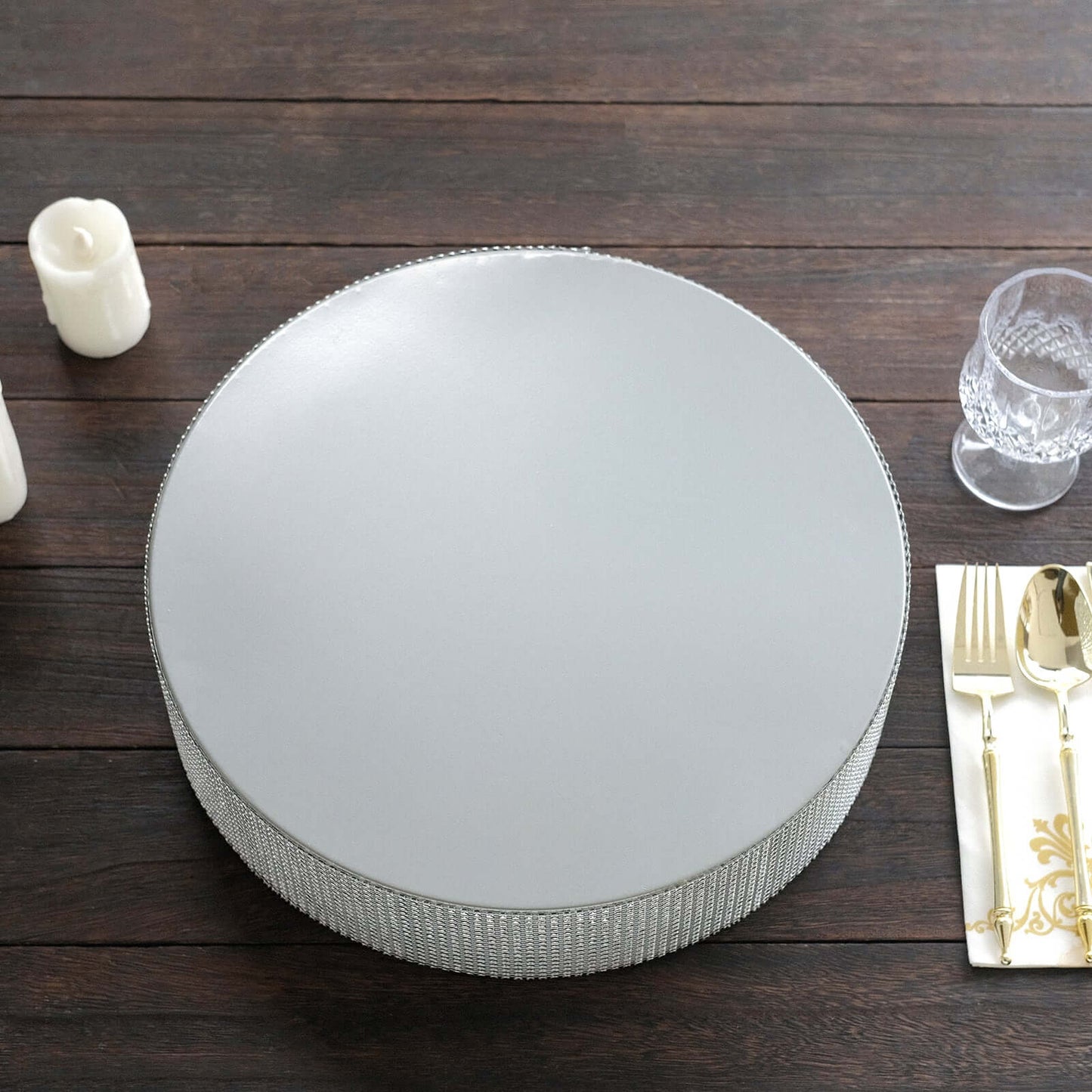 Metal Pedestal Cake Stand Round Design with Rhinestones Silver - Cupcake Holder and Dessert Table Centerpiece 14"