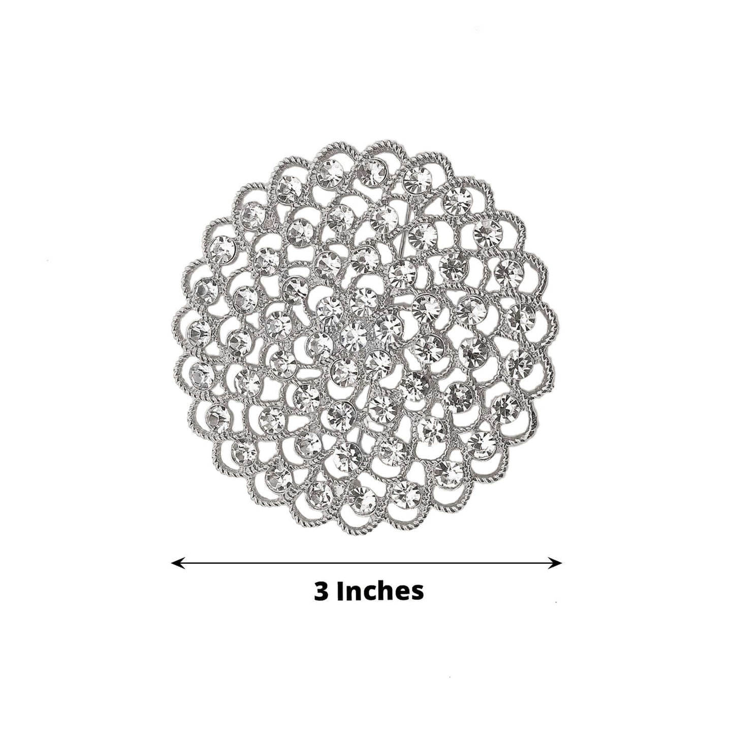 Rhinestone Metal Flower Chair Sash Band Buckle Silver - Glittering Diamond Accent 3"