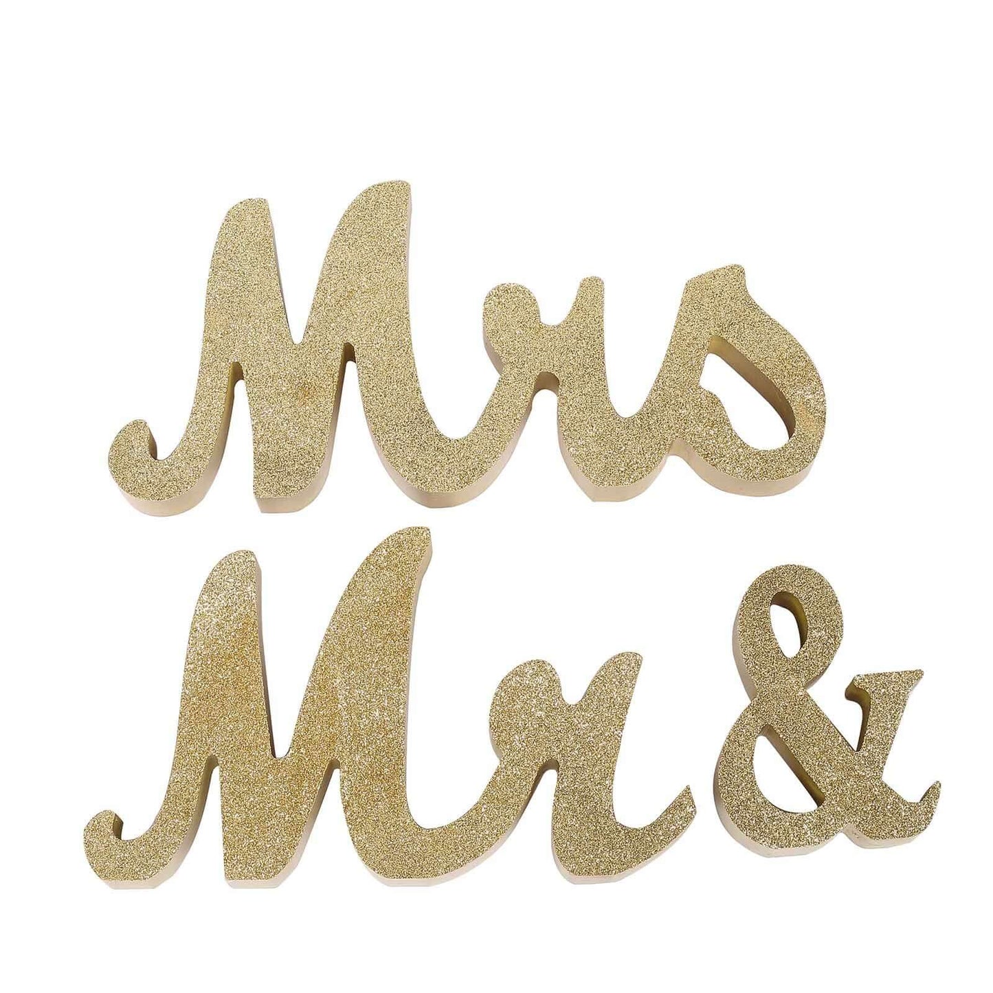 Wooden "Mr & Mrs" Freestanding Letters Gold Glittered - Rustic Glam Wedding Table Display Signs