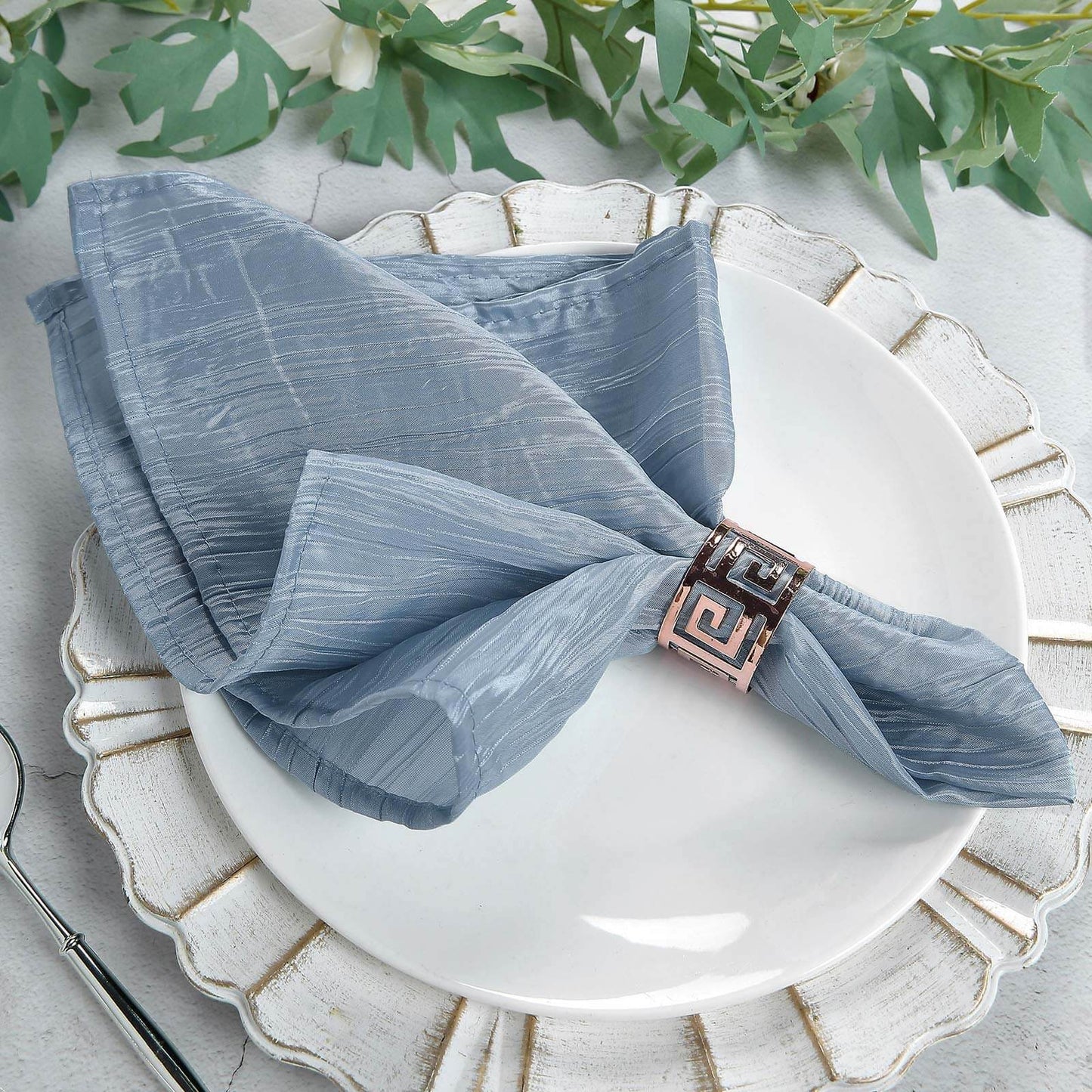 5 Pack Taffeta 20"x20" Napkins Dusty Blue - Accordion Crinkle Dinner Napkins