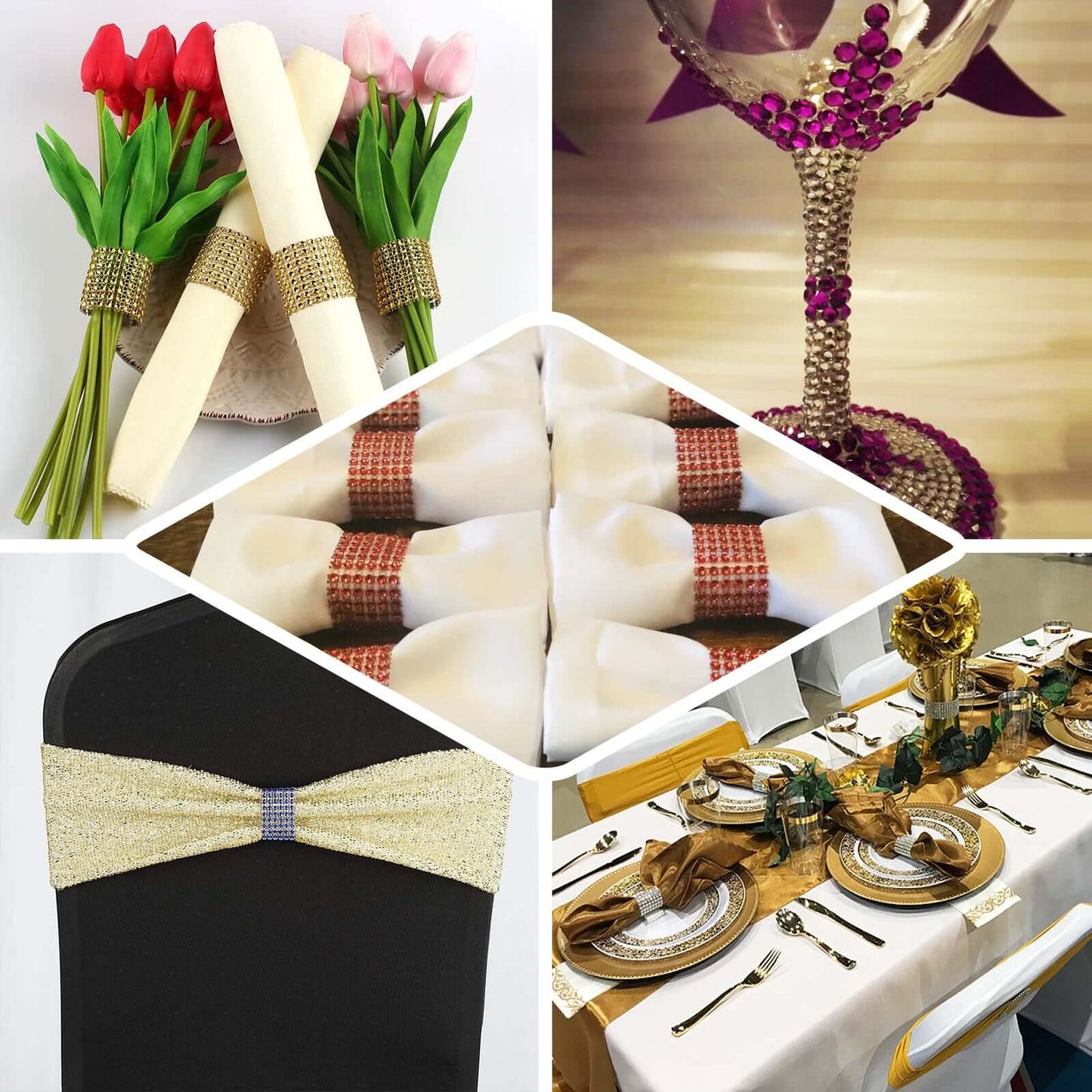 10 Pack Rhinestone Napkin Rings with Velcro Brooch Buckle Silver - Stylish Design for Chair Sashes