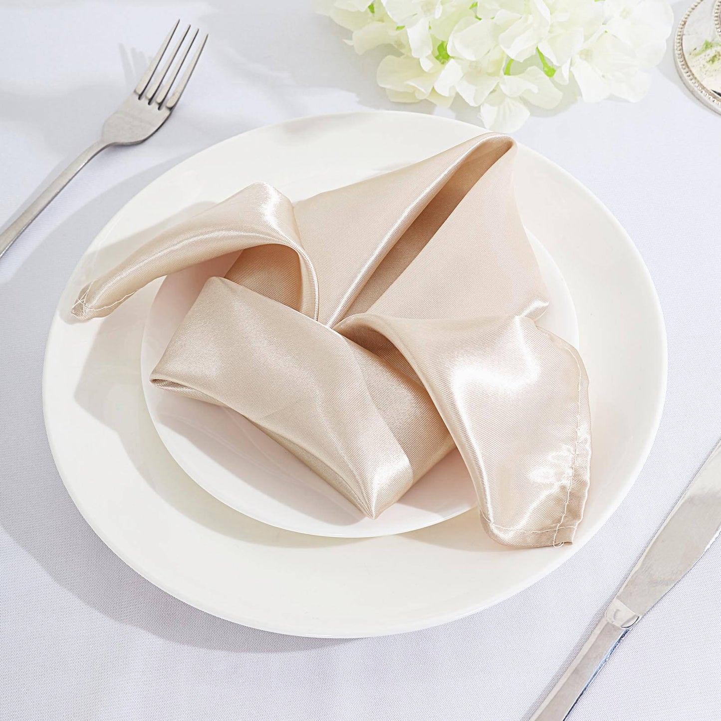 5 Pack Satin 20"x20" Napkins Beige - Luxurious Shine & Smooth Dinner Napkins