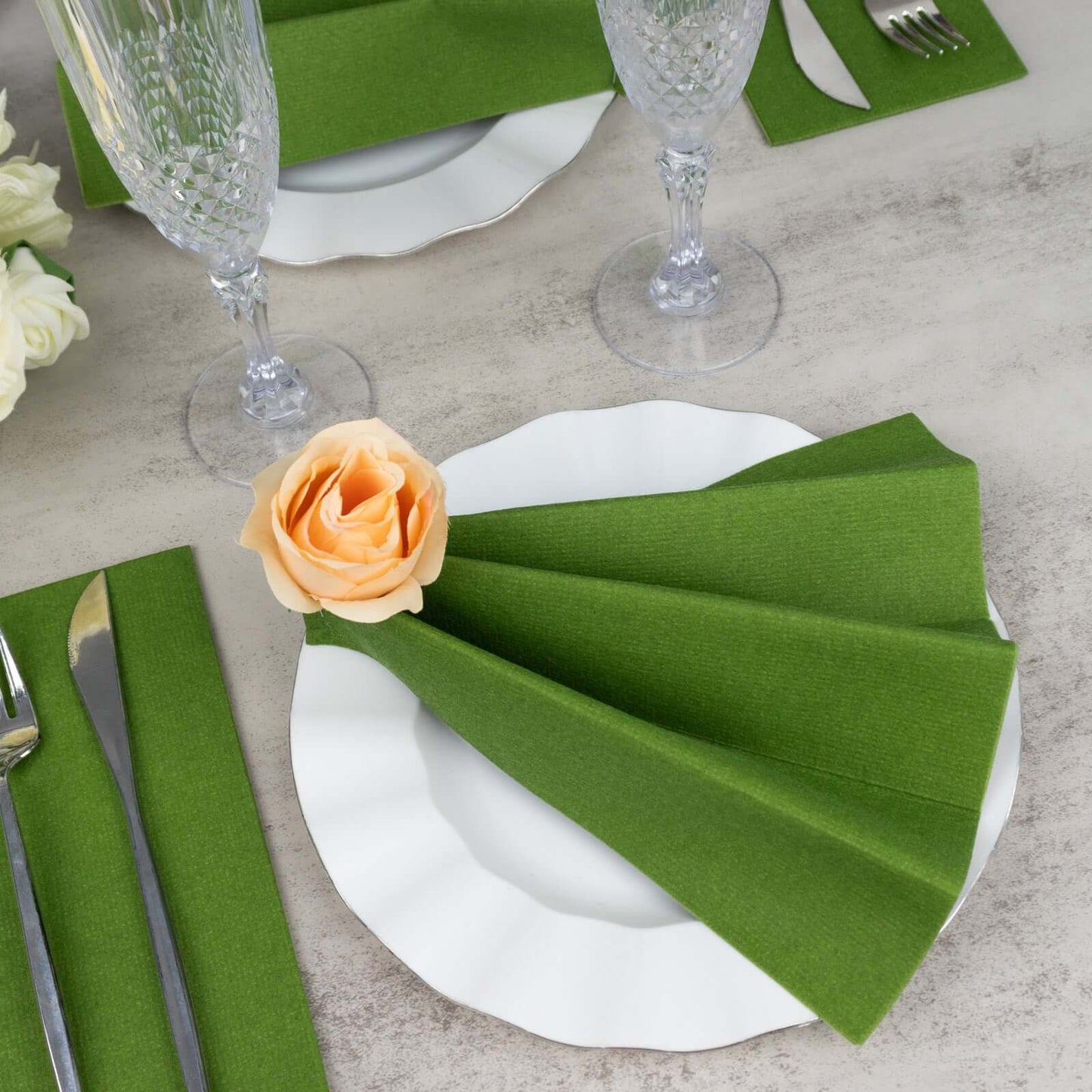 20 Pack Linen-Like Paper 8.5"x4" Napkins Olive Green - Highly Absorbent & Disposable Airlaid Guest Towels