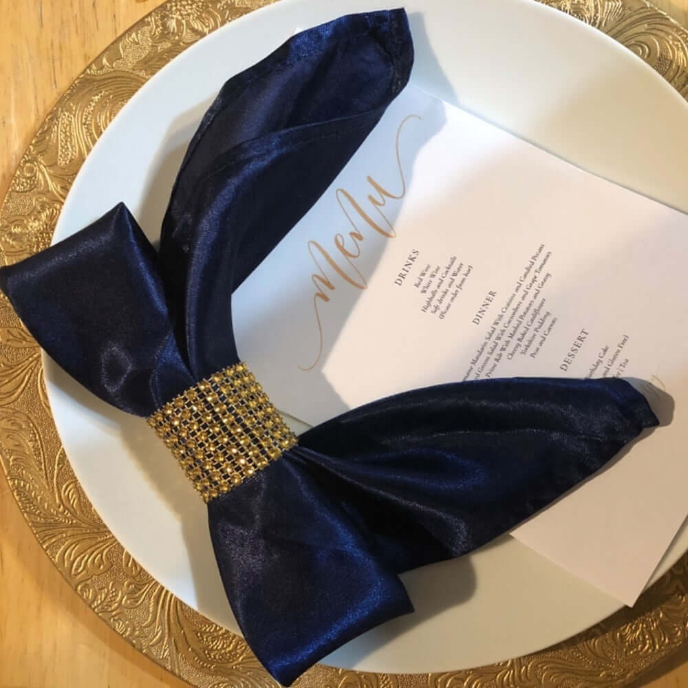 5 Pack Satin 20"x20" Napkins Navy Blue - Luxurious Shine & Smooth Dinner Napkins