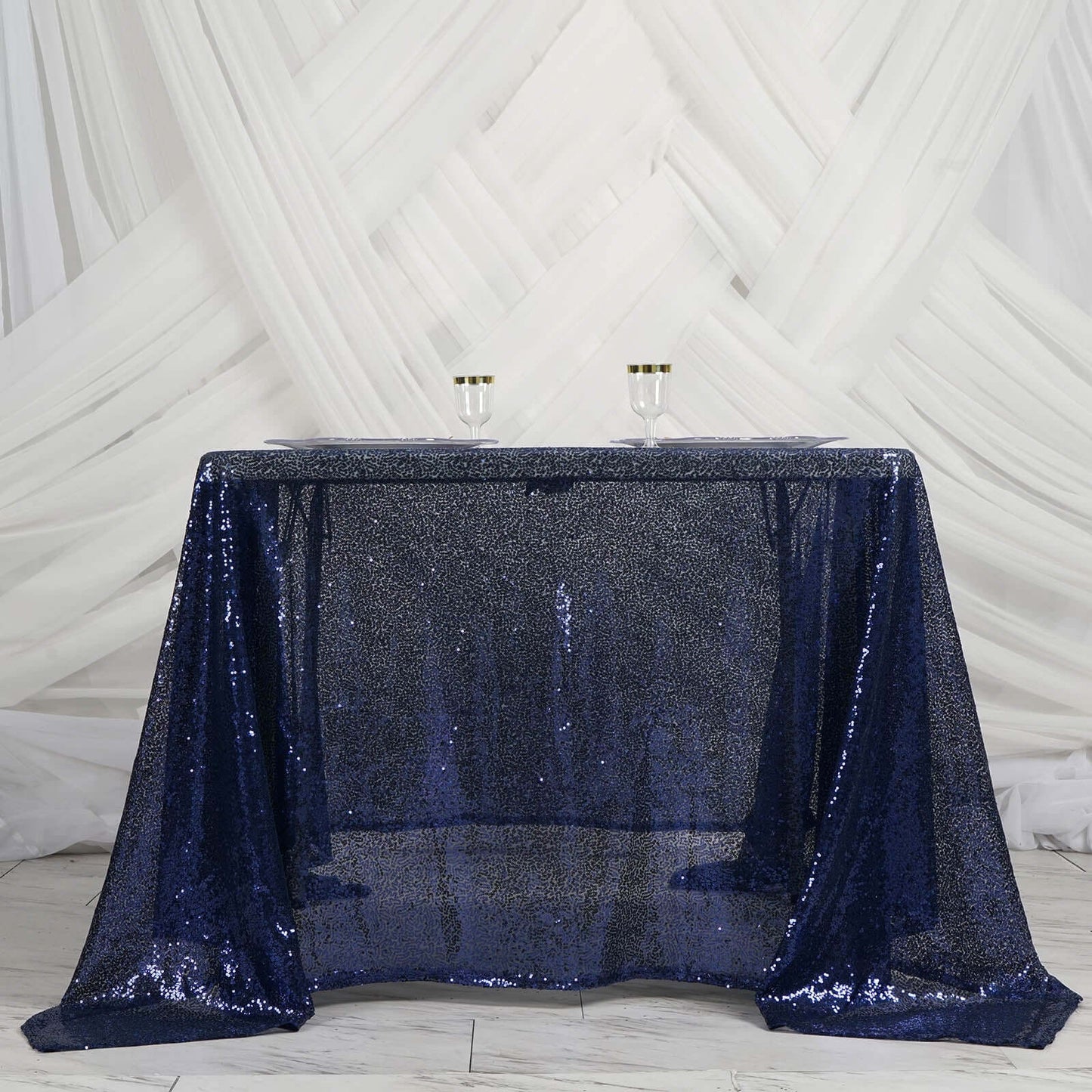 Sequin 90"x90" Table Overlay Square Tablecloth Navy Blue - Sparkly Table Cover