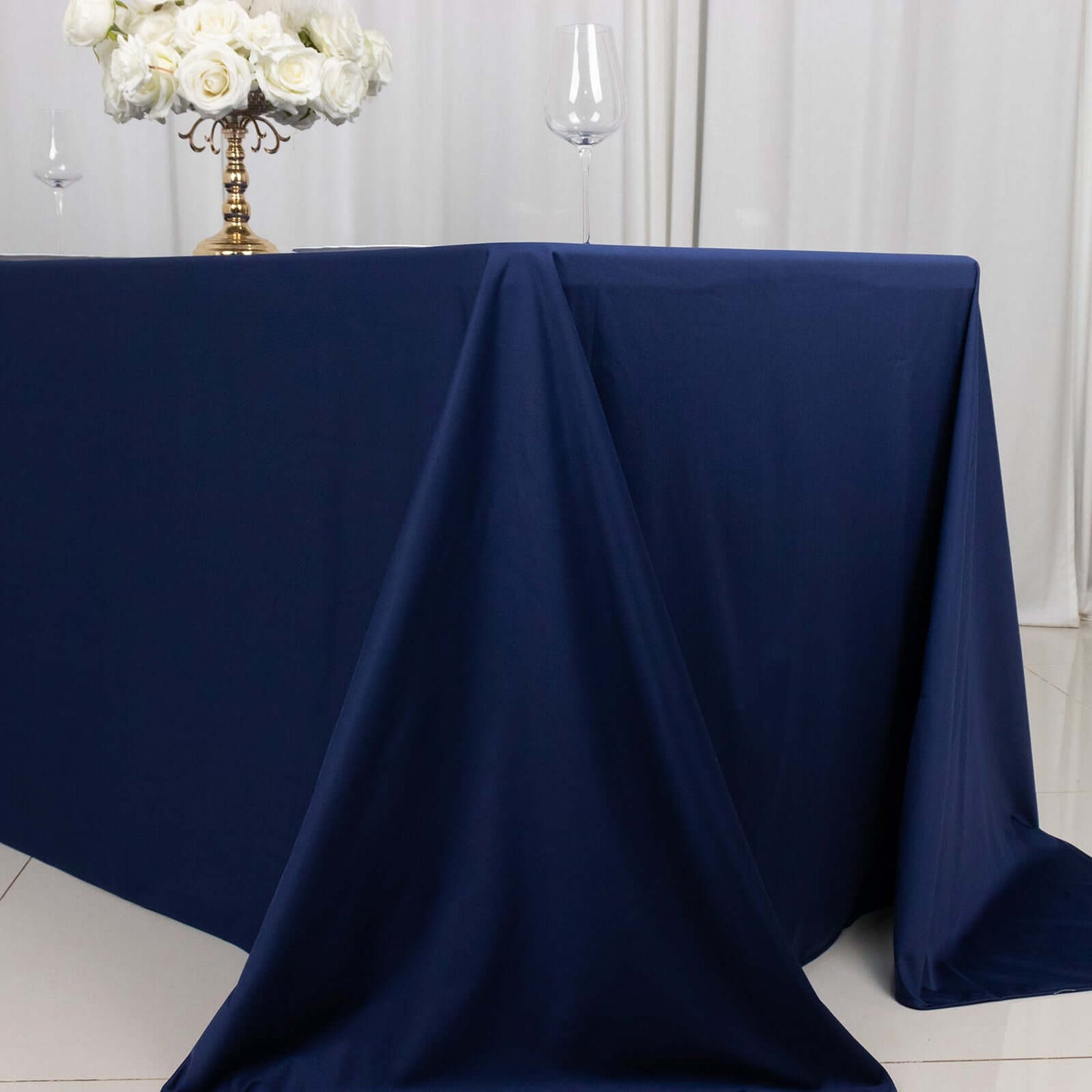 Scuba Rectangular 90"x132" Tablecloth Navy Blue - Wrinkle Free, Stain Resistant & Seamless Table Cover