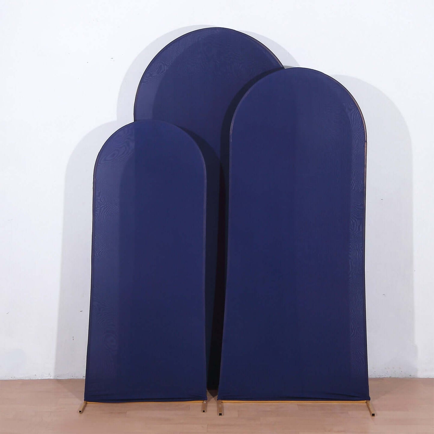Set of 3 Matte Navy Blue Spandex Fitted Chiara Backdrop Stand Covers For Round Top Wedding Arch - 5ft, 6ft, 7ft