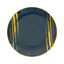 10-Pack Plastic 7" Round Dessert Plates in Navy Blue with Gold Brush Stroked Print - Disposable Appetizer Salad Plates