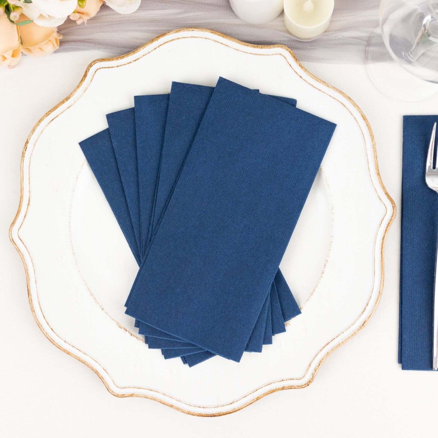 20 Pack Linen-Like Paper 8.5"x4" Napkins Navy Blue - Highly Absorbent & Disposable Airlaid Guest Towels
