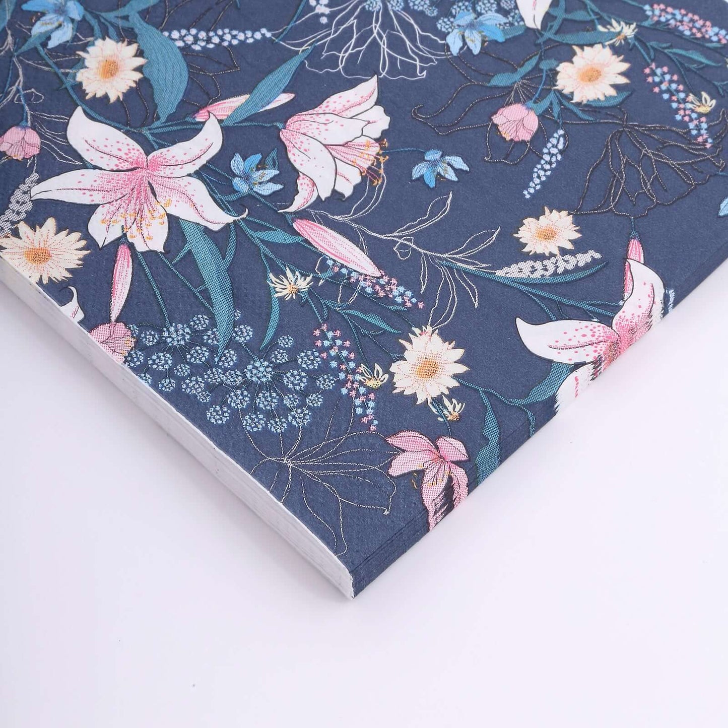 20-Pack Paper Beverage Napkins with Water Lily Floral Design Navy Blue - 2 Ply Soft 18GSM Wedding Napkins 6.5"x6.5"