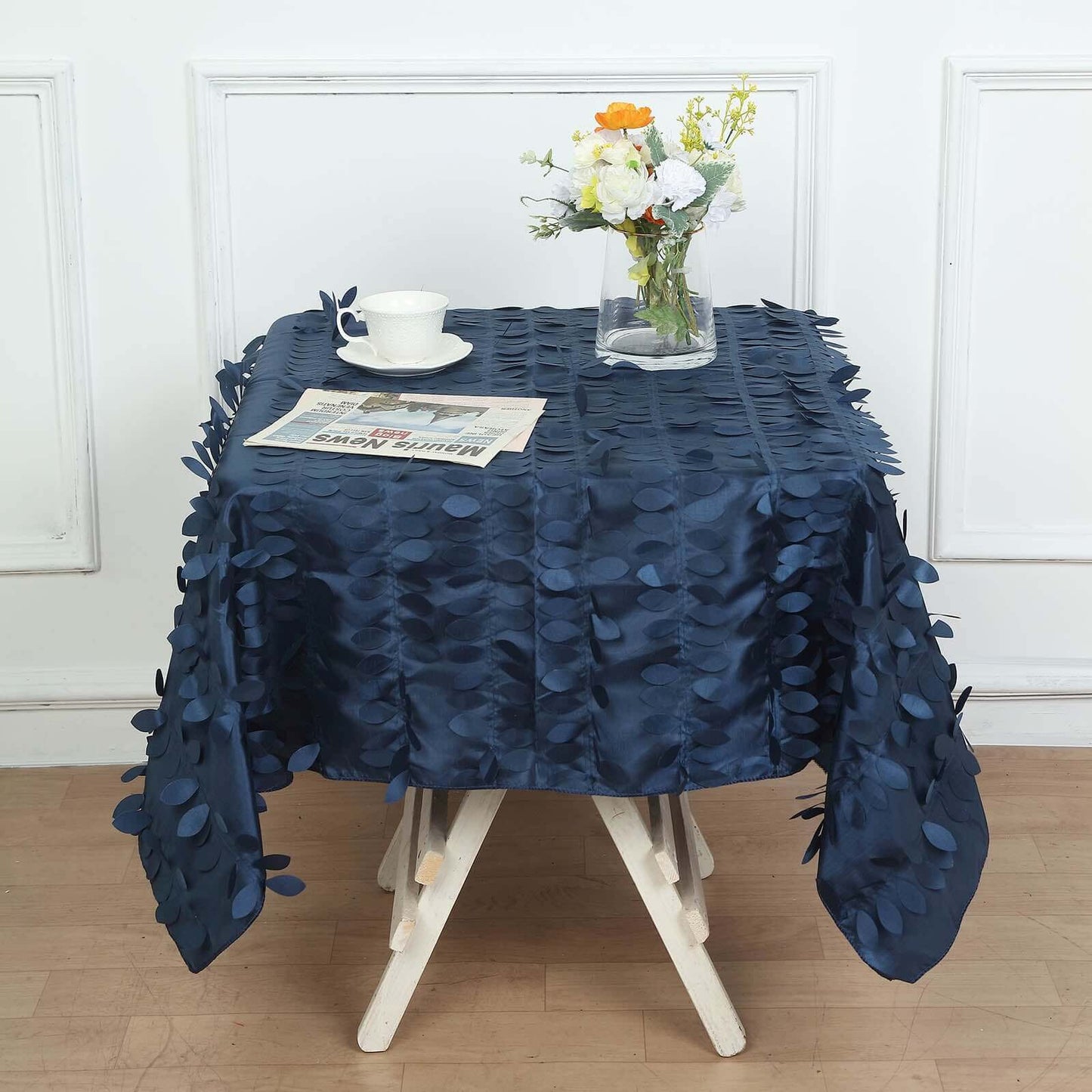 Taffeta 54"x54" Square Tablecloth Navy Blue 3D Leaf Petal Table Cover