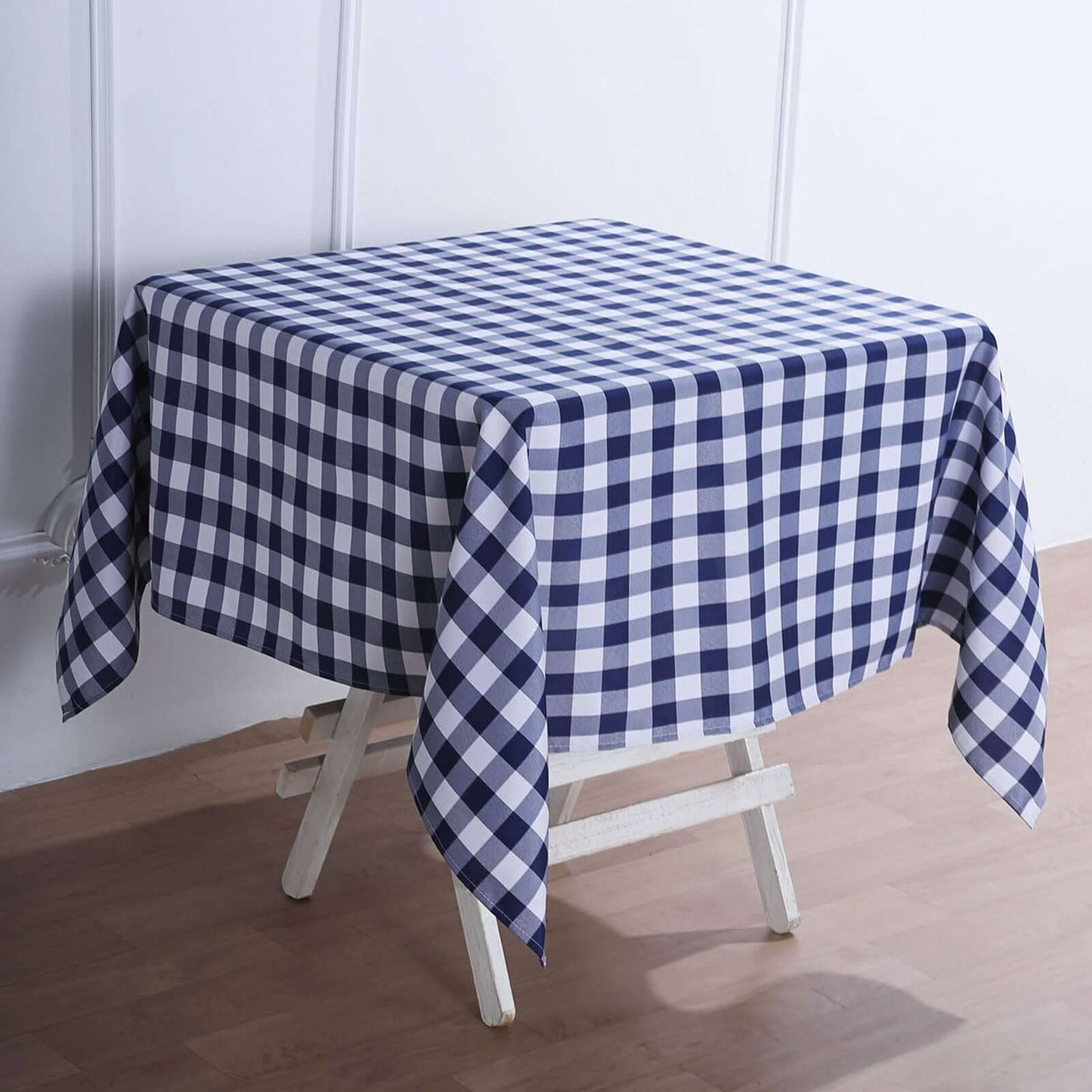Polyester 54"x54" Square Tablecloth White/Navy Blue - Checkered Buffalo Plaid Design for Casual Table Settings