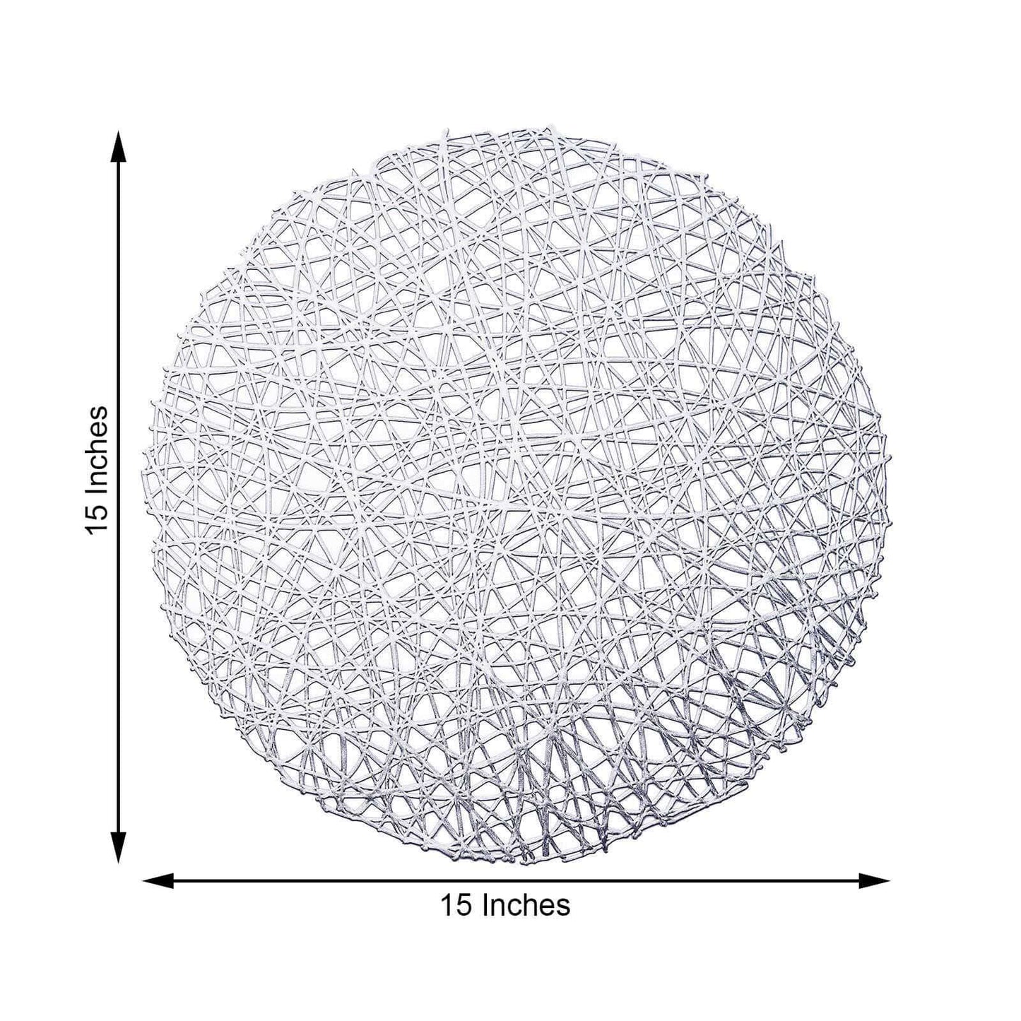6-Pack Vinyl Placemats Silver Woven Design - Durable Non-Slip Round Table Mats for Dining 15"